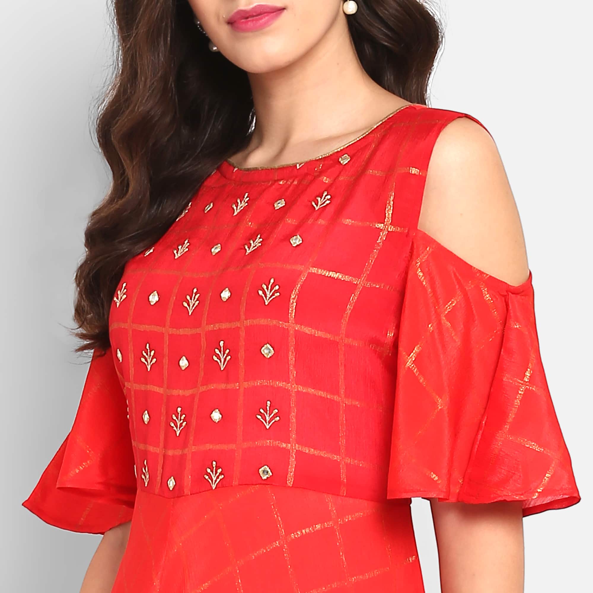 Women's Embroidered Cold Shoulder Kurta - Pannkh