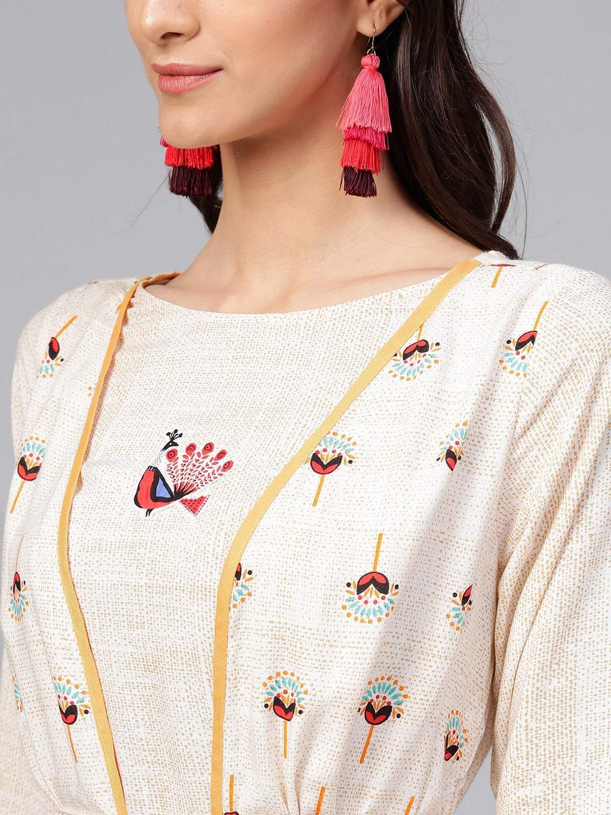 Women's Peacock Inspired Jacket Style Kurta - Pannkh