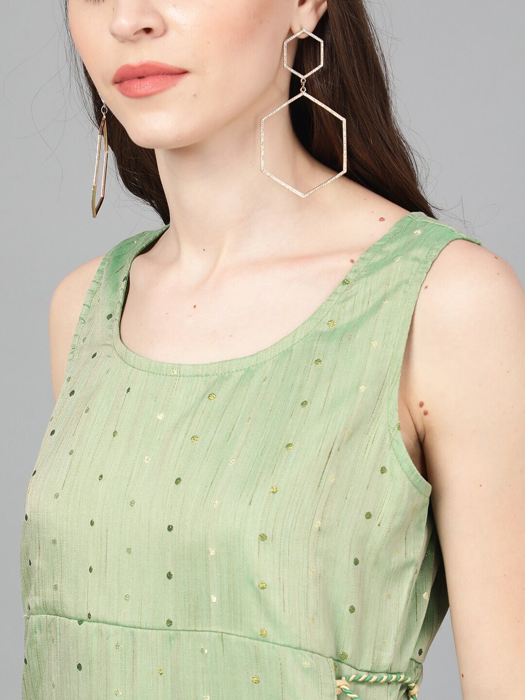 Women's  Green Dobby Woven Design Straight Kurta - AKS
