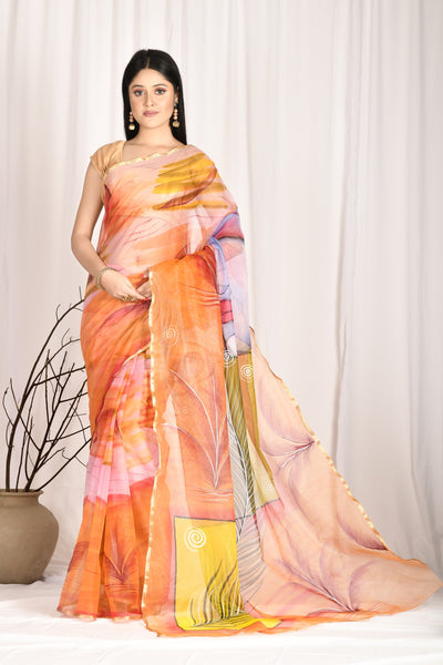 Orange & Pink Hand Bandhej Bandhani Saree With Weaving Work – Bahuji -  Online Fashion & Lifestyle Store