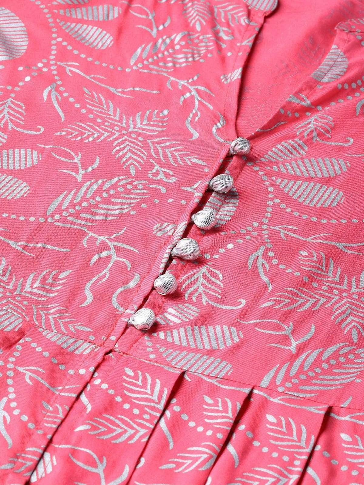 Women's Pink Foil Printed Cowl Kurta - Pannkh