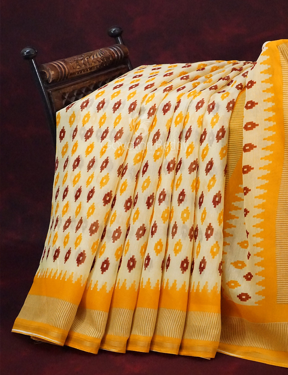 Women's Cream And Yellow Semi Chanderi Saree - Gayathri Sarees