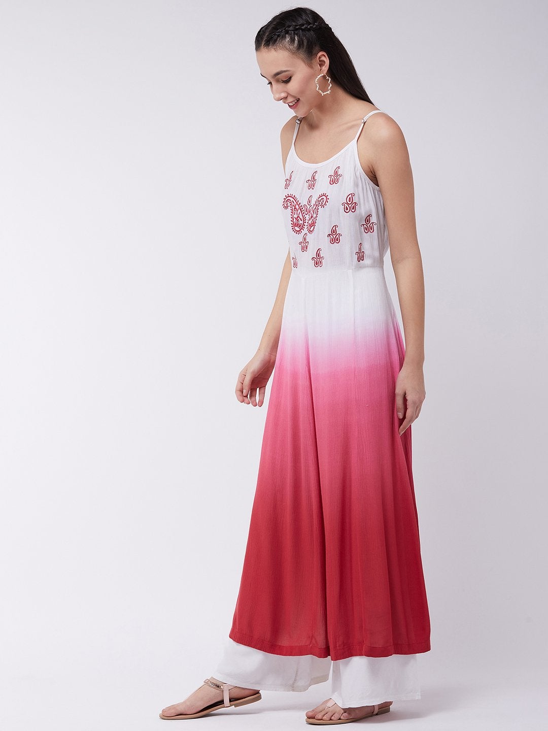 Women's Ombre Embroidered Strappy Tiered Kurta - Pannkh