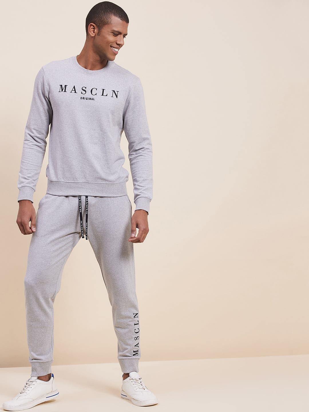 Men's Grey MASCLN Embroidered Joggers - LYUSH-MASCLN