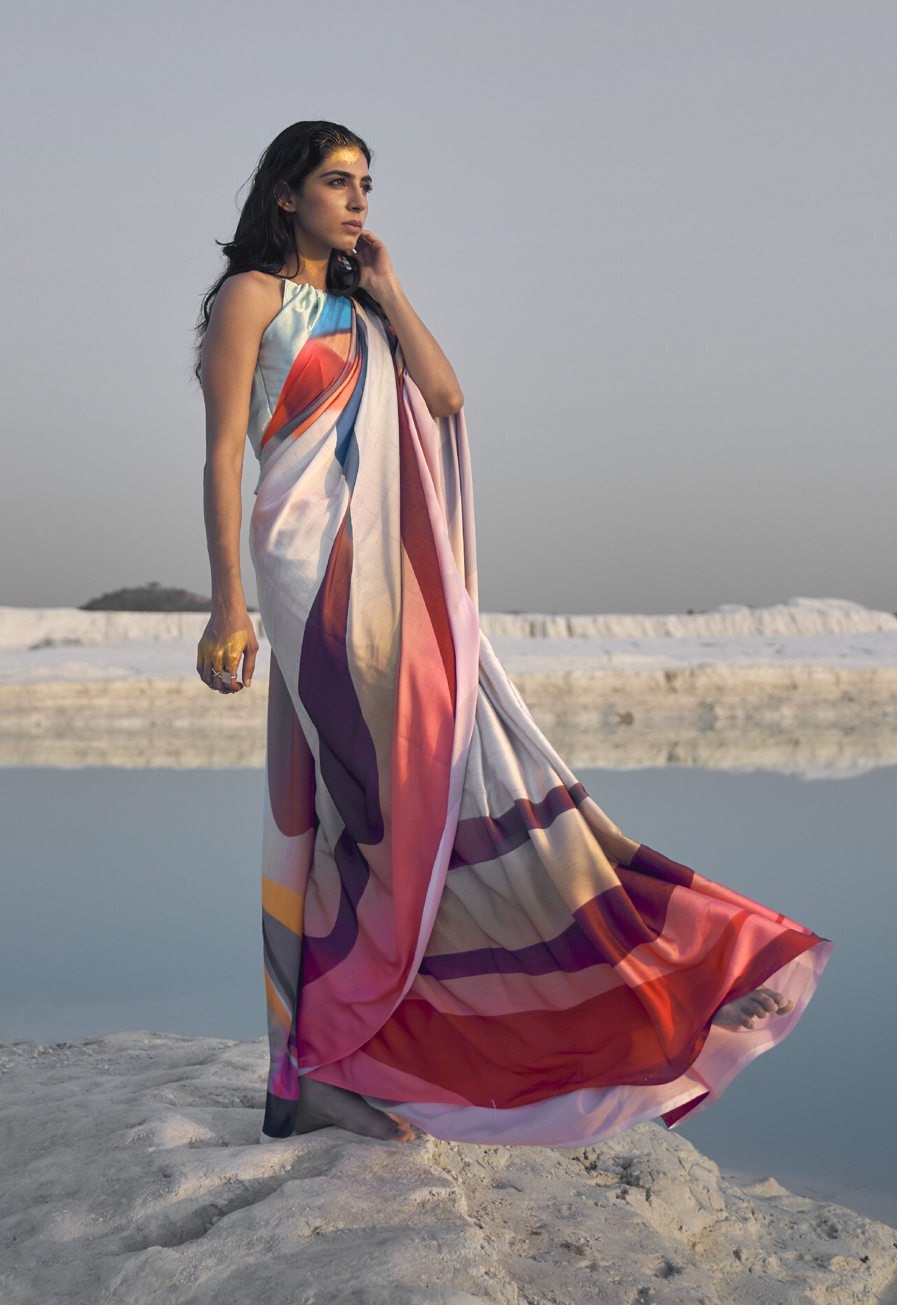 Women's Digital Print Multi Colour Printed Saree - Monjolika