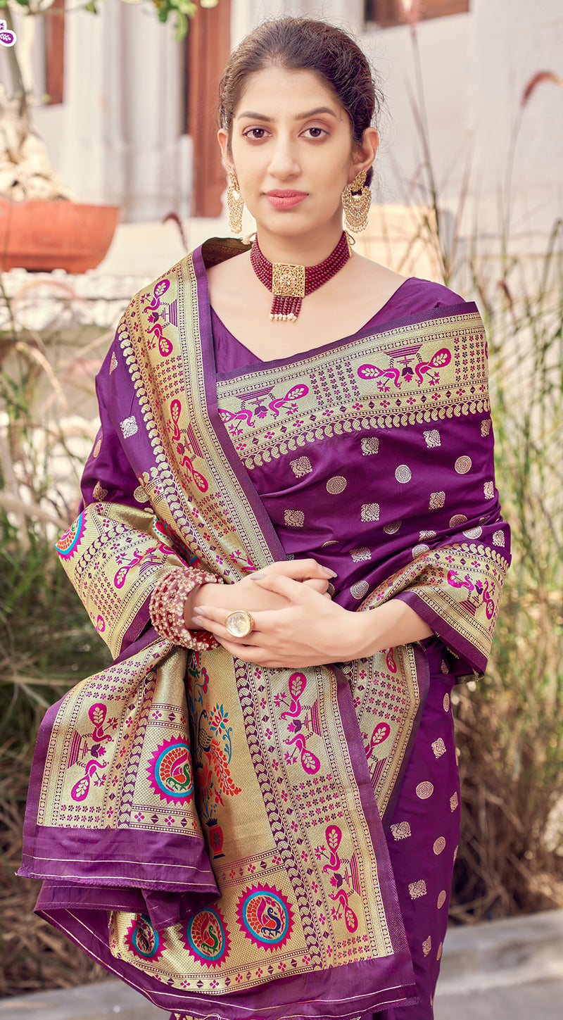 Women's Purple Color Banarasi Silk Traditional Saree - Monjolika Fashion