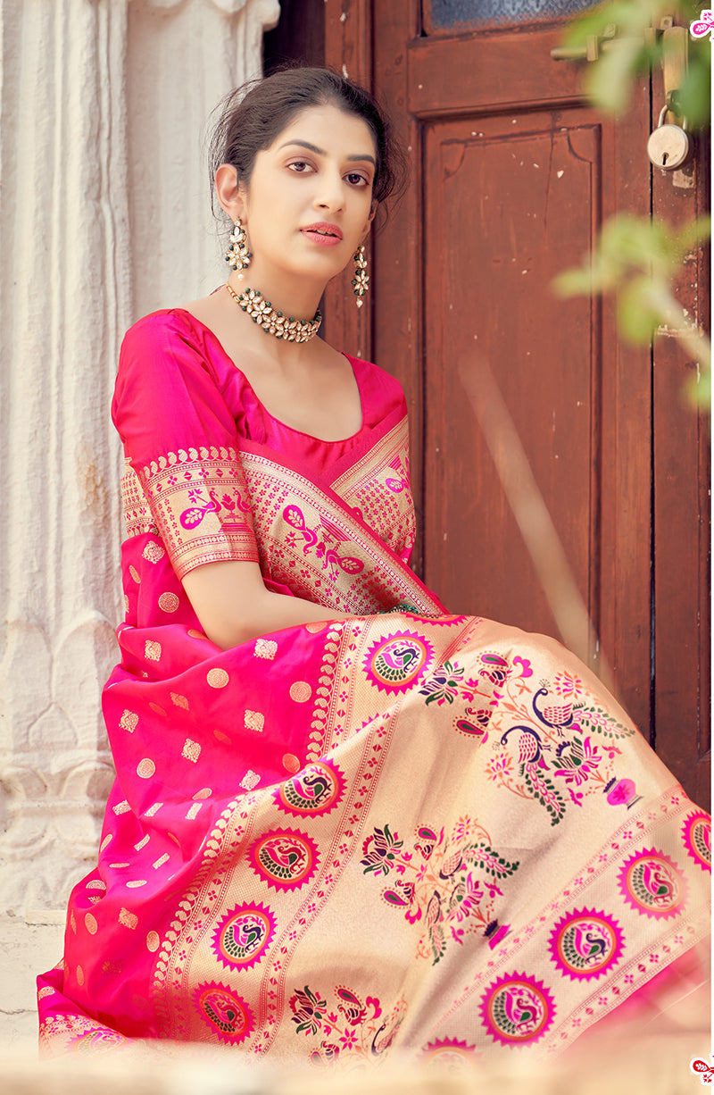 Women's Rani Pink Color Banarasi Silk Traditional Saree - Monjolika Fashion