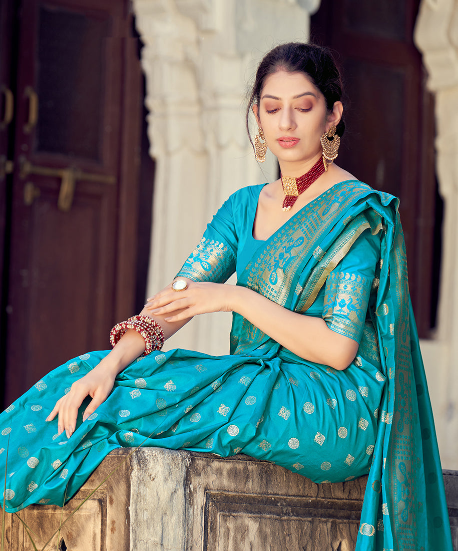 Women's Sky blue Color Banarasi Silk Traditional Saree - Monjolika Fashion