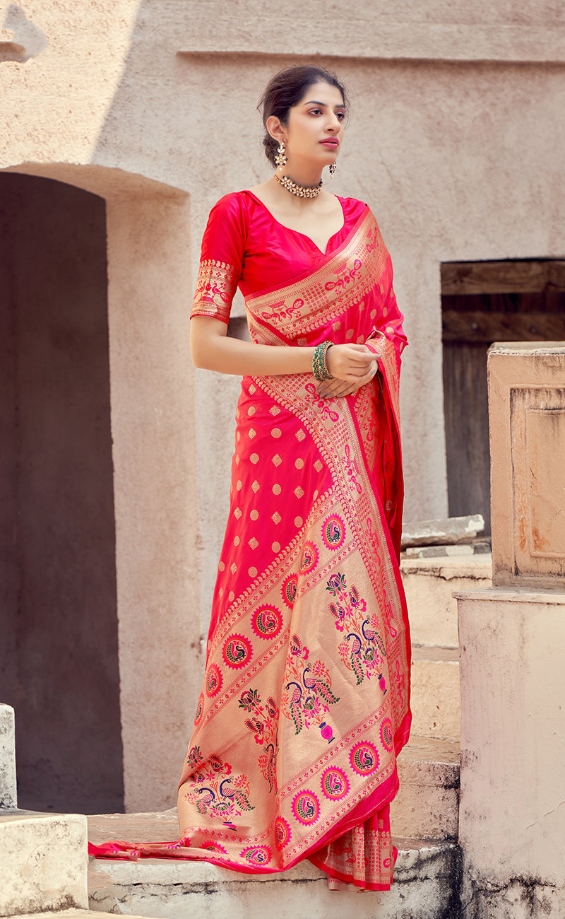 Women's Hot Pink Color Banarasi Silk Traditional Saree - Monjolika Fashion