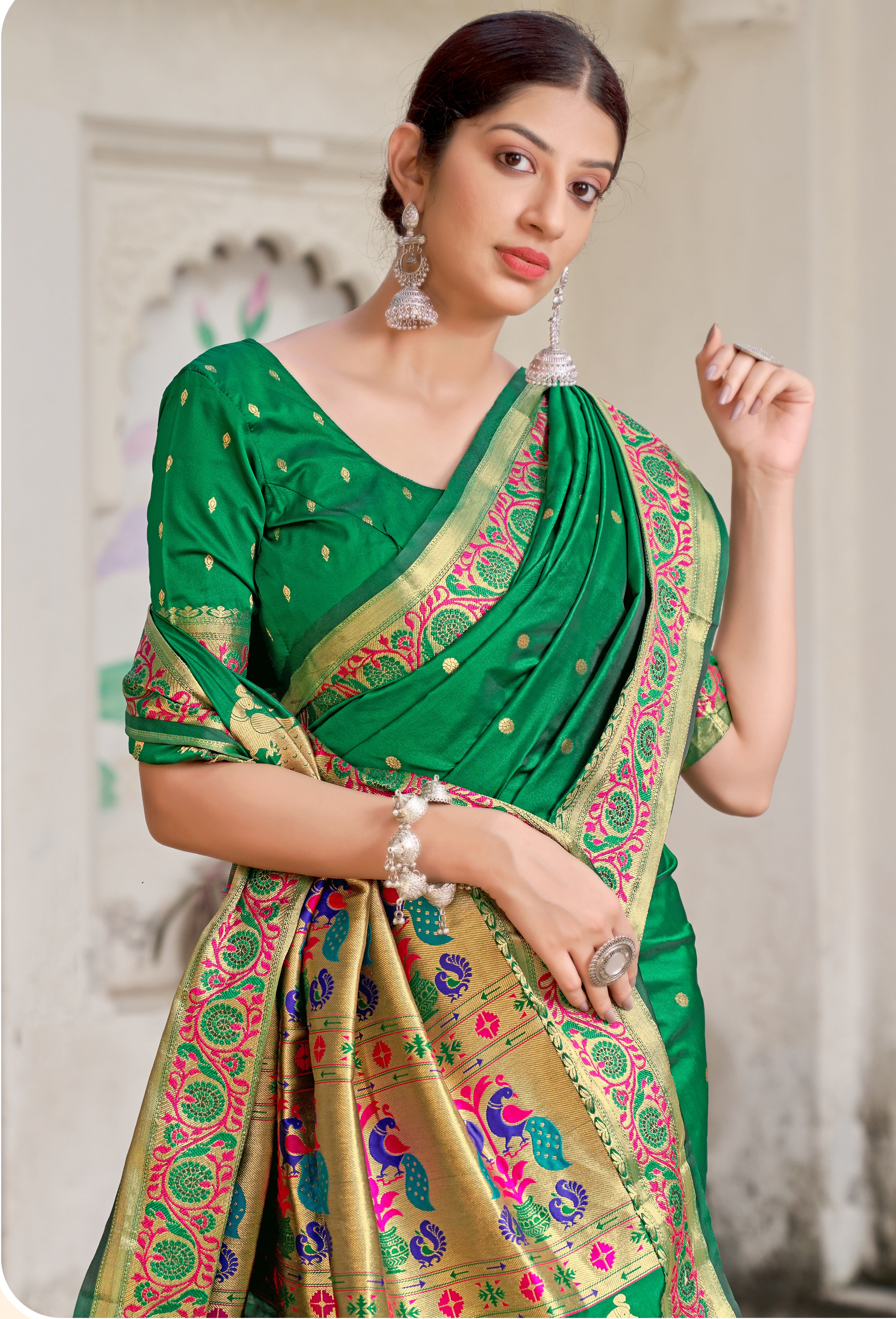 Women's Green Weaving Traditional Banarasi Saree - Monjolika Fashion