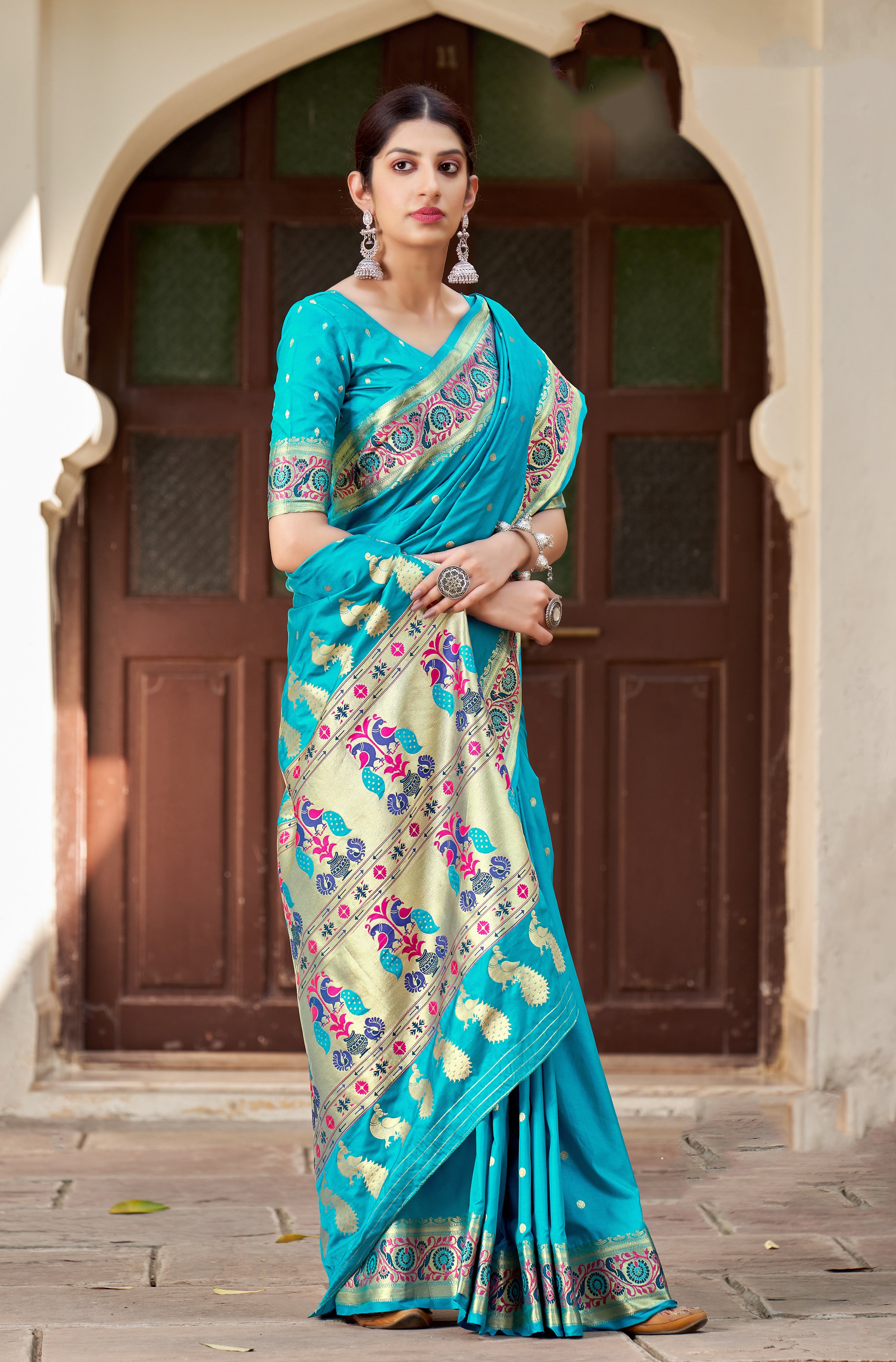 Women's Sky blue color Weaving Traditional Banarasi Saree - Monjolika Fashion