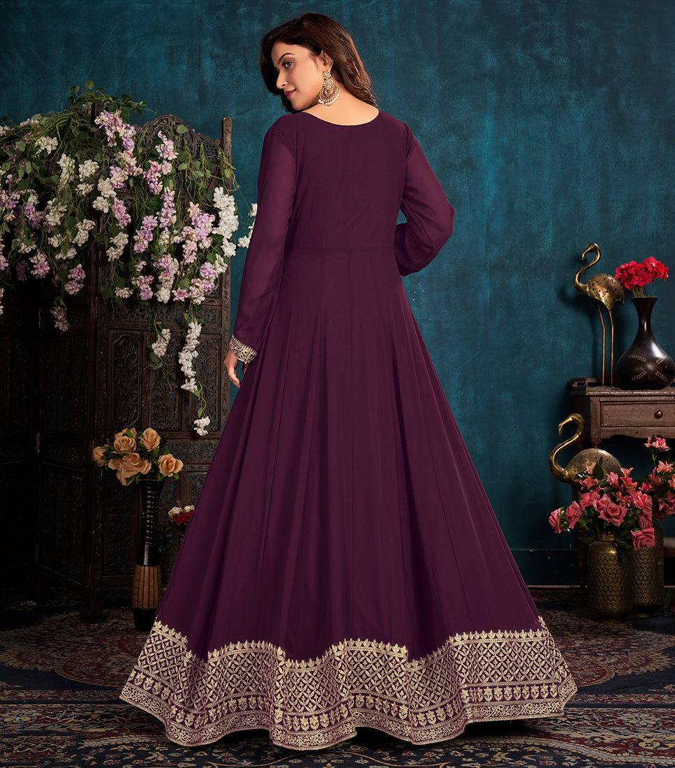 Women's Purple color Faux Georgette Embroidered Anarkali Suit - Monjolika