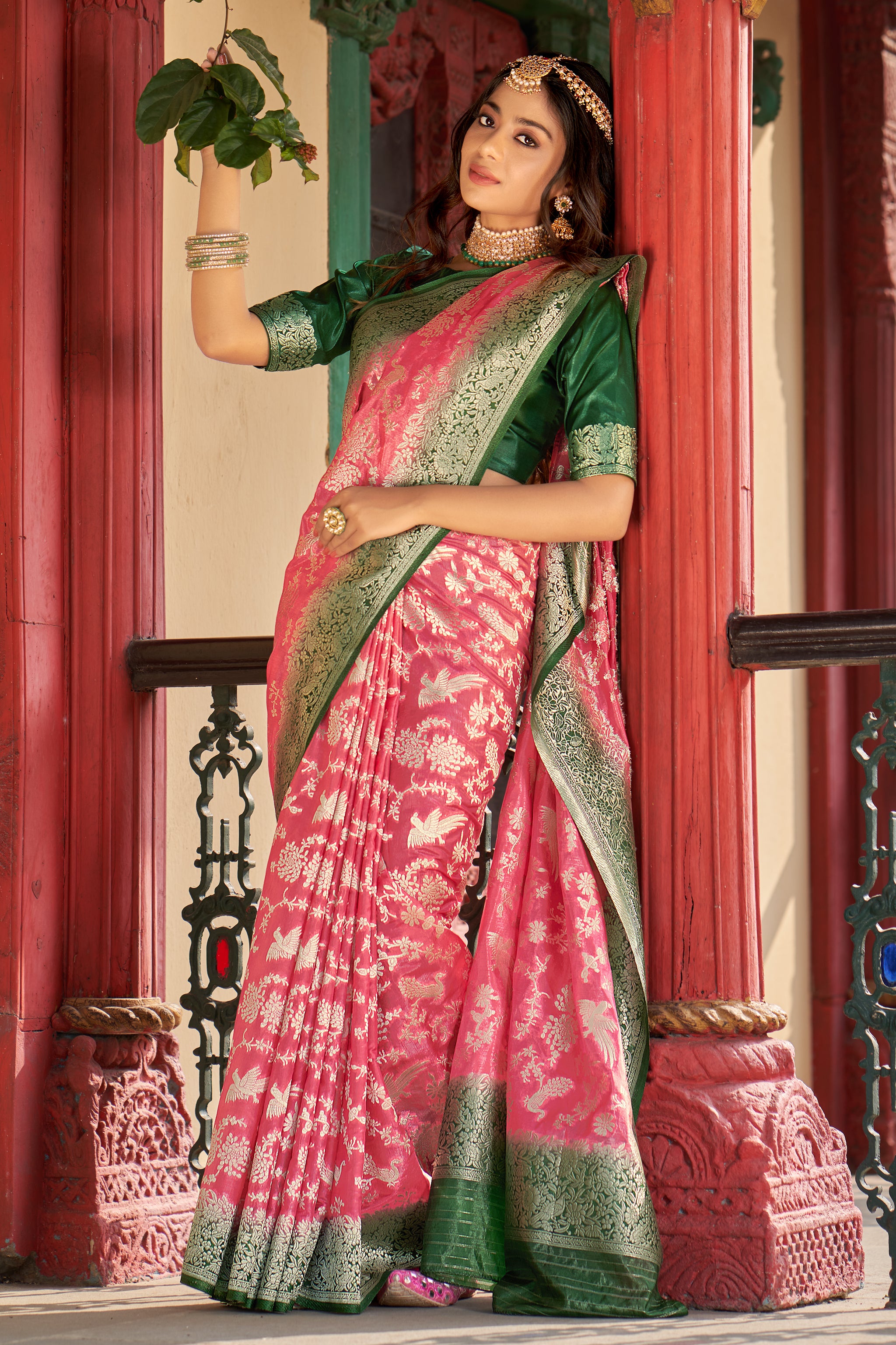 Women's Organza Silk Light Pink Colour Trendy Saree - Monjolika