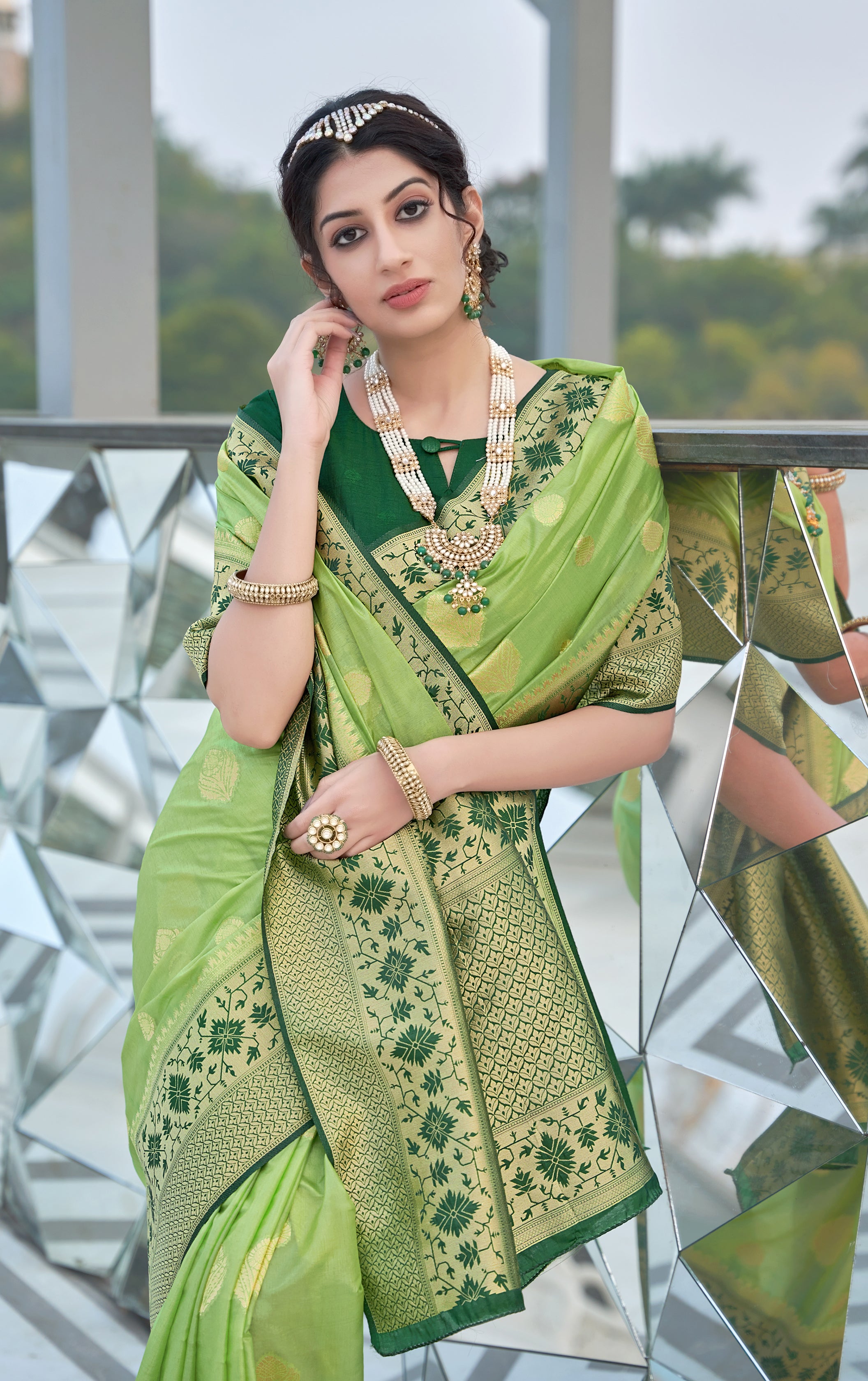 Women's Light Green Colour Organza Silk Designer Traditional Saree - Monjolika