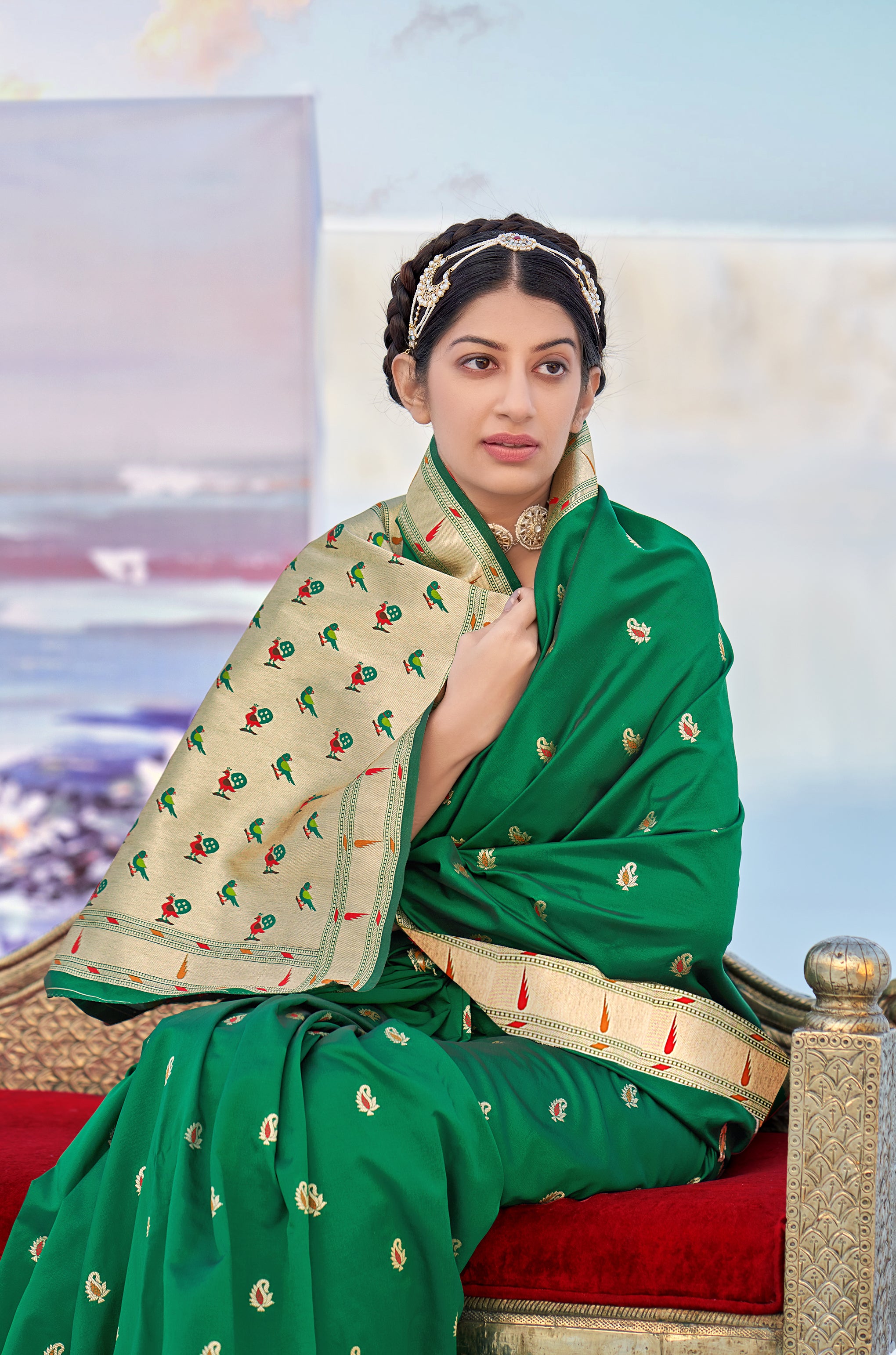 Women's Green Banarasi Soft Silk Weaving Traditional Designer Saree - Monjolika