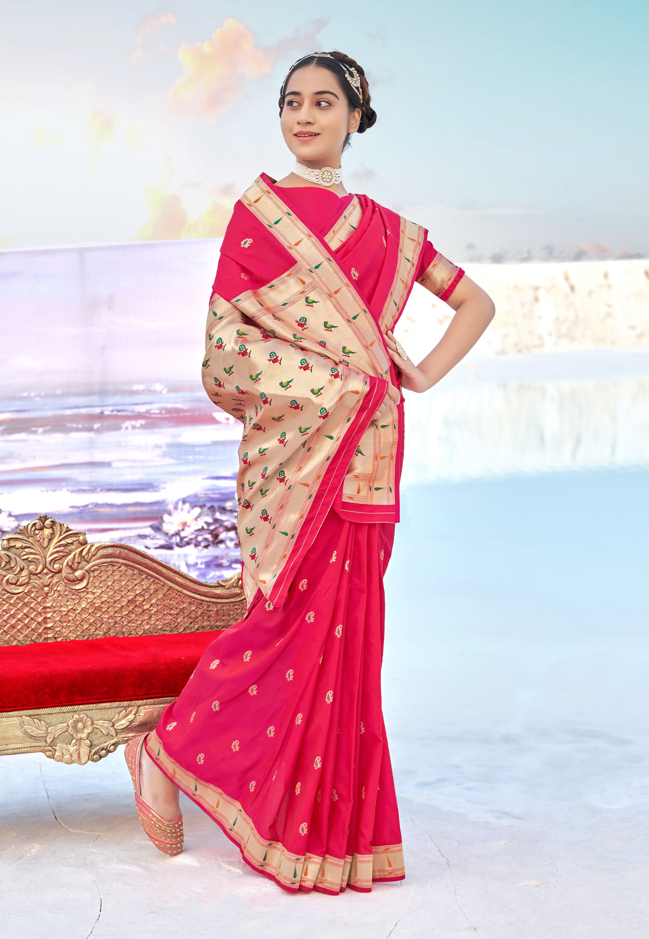 Women's Hot Pink Banarasi Soft Silk Weaving Traditional Designer Saree - Monjolika