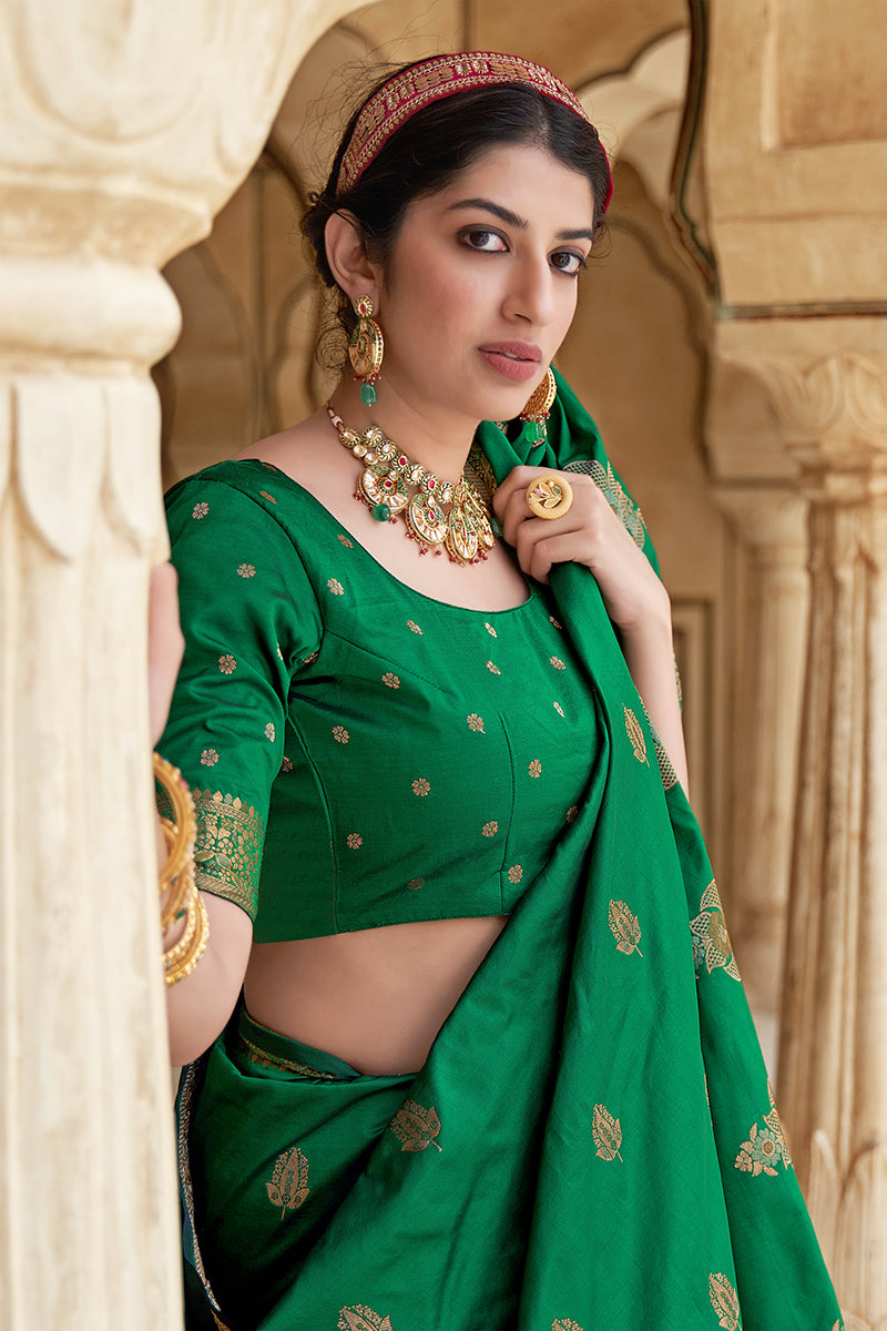 Women's Banarasi Silk Green Weaving Designer Traditional Saree - Monjolika