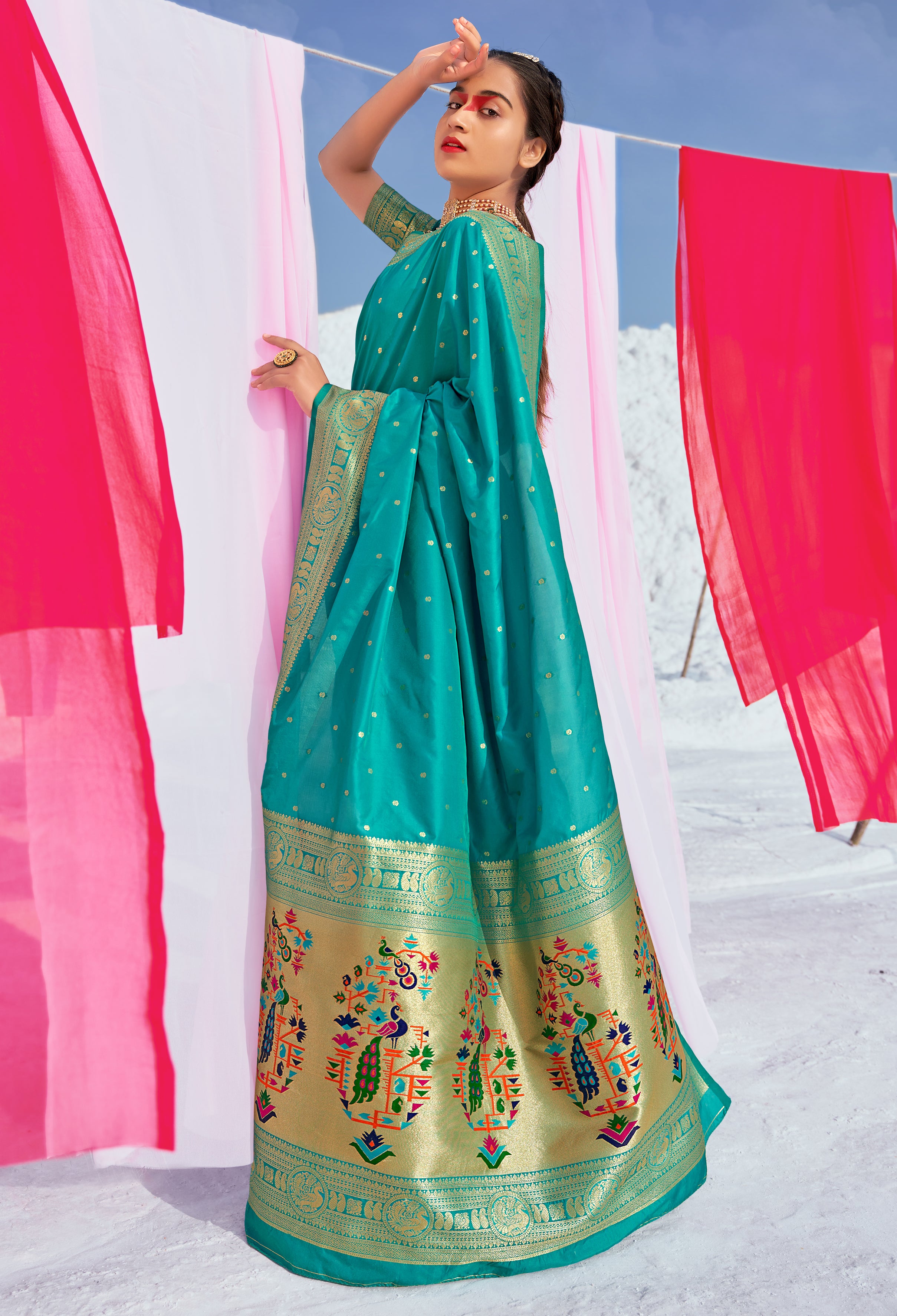 Women's Sky Blue Alluring Wedding Look Saree In Banarasi Silk - Monjolika
