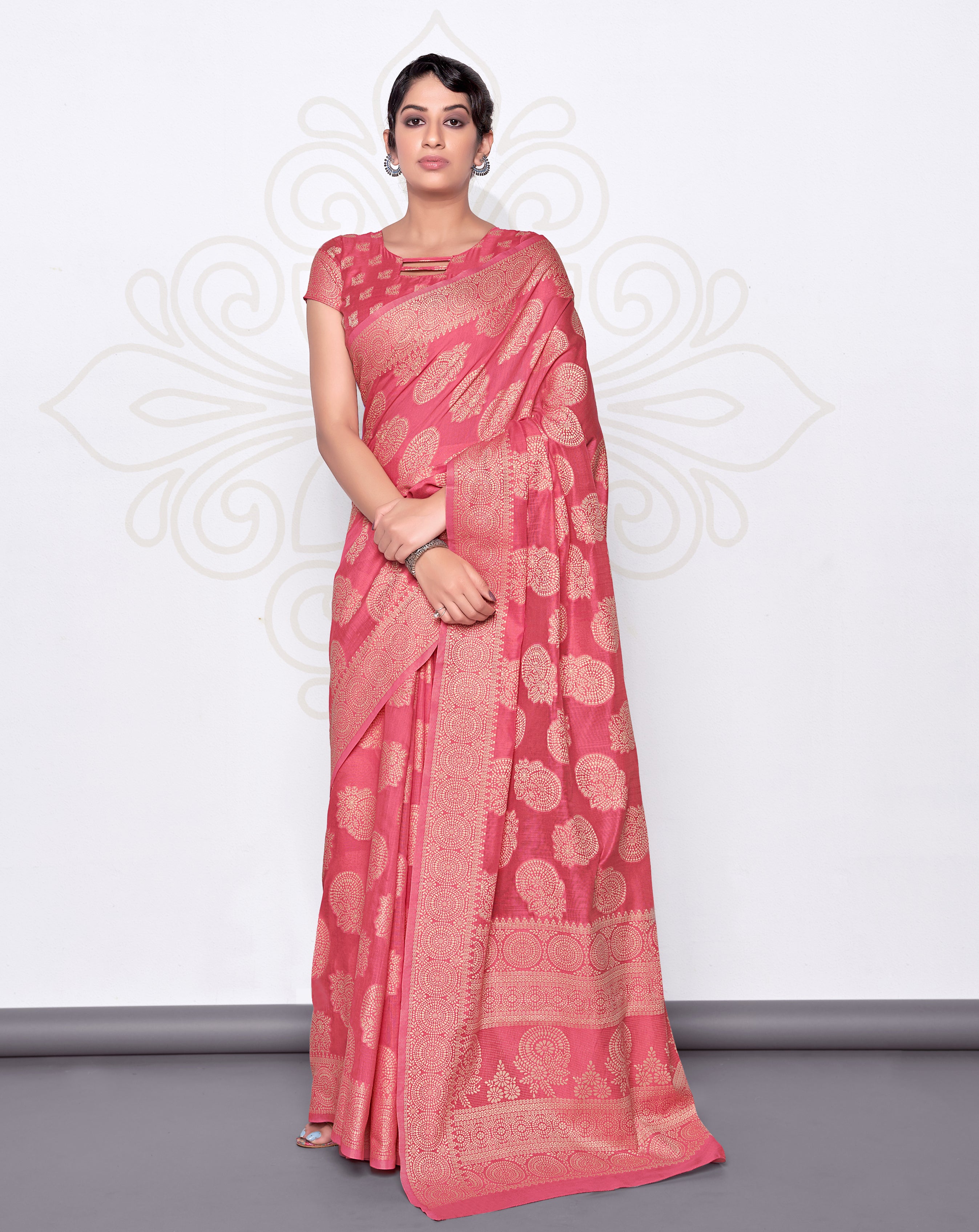Women's Lakhnavi work Light Pink Cotton Silk Casual Saree - Monjolika