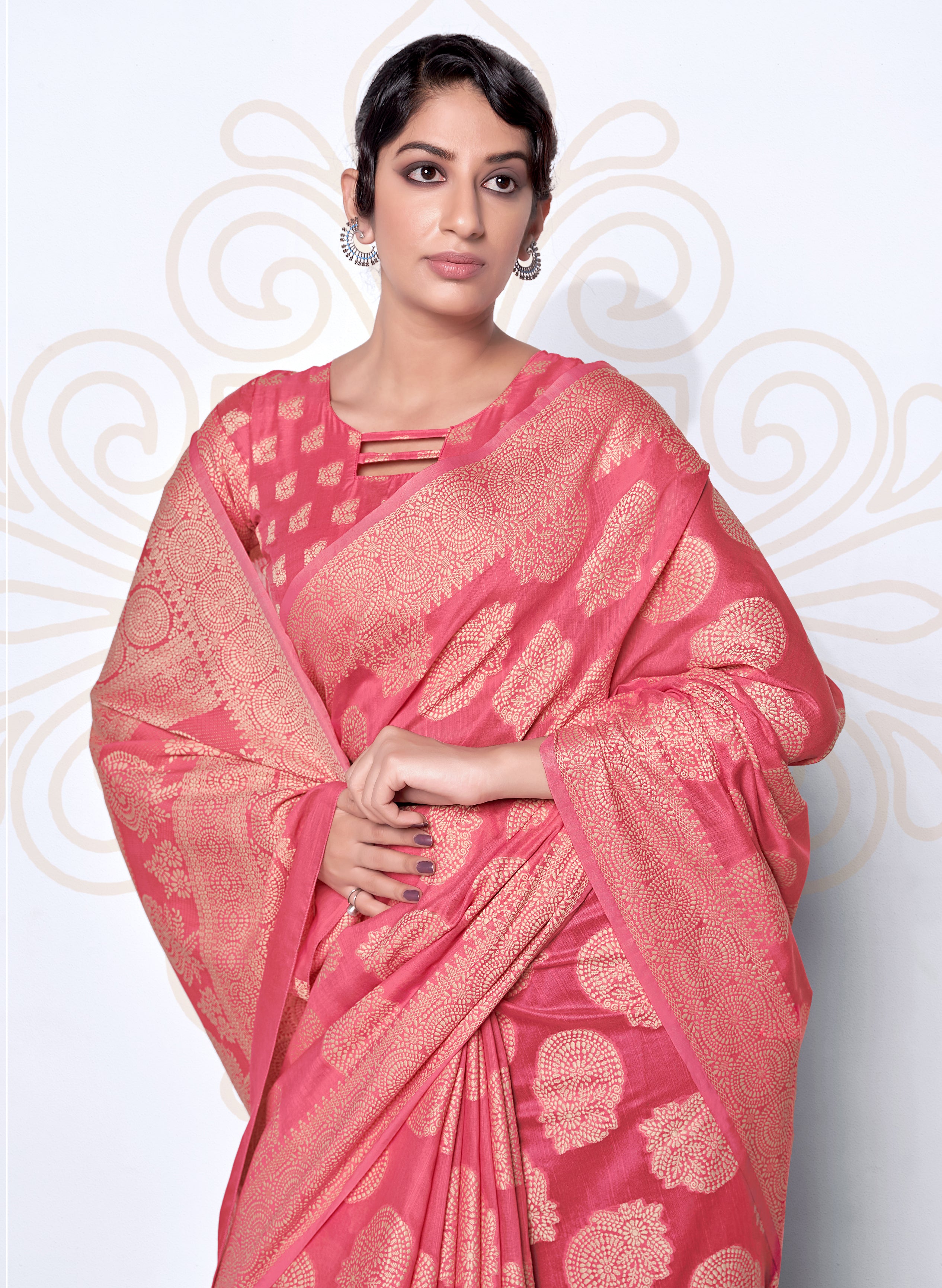 Women's Lakhnavi work Light Pink Cotton Silk Casual Saree - Monjolika