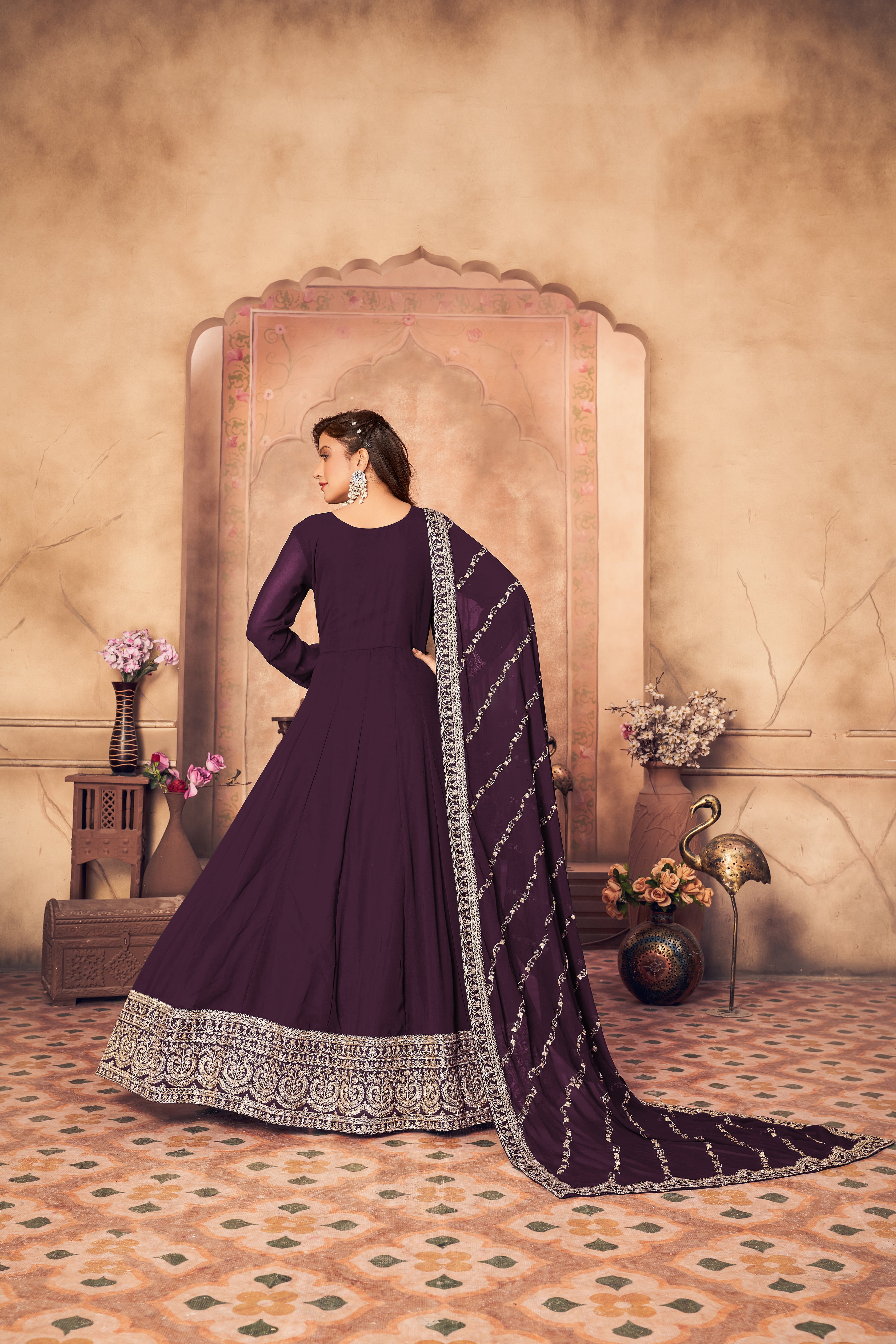 Women's Purple Faux Georgette Festival Floor Length Designer Suit - Monjolika