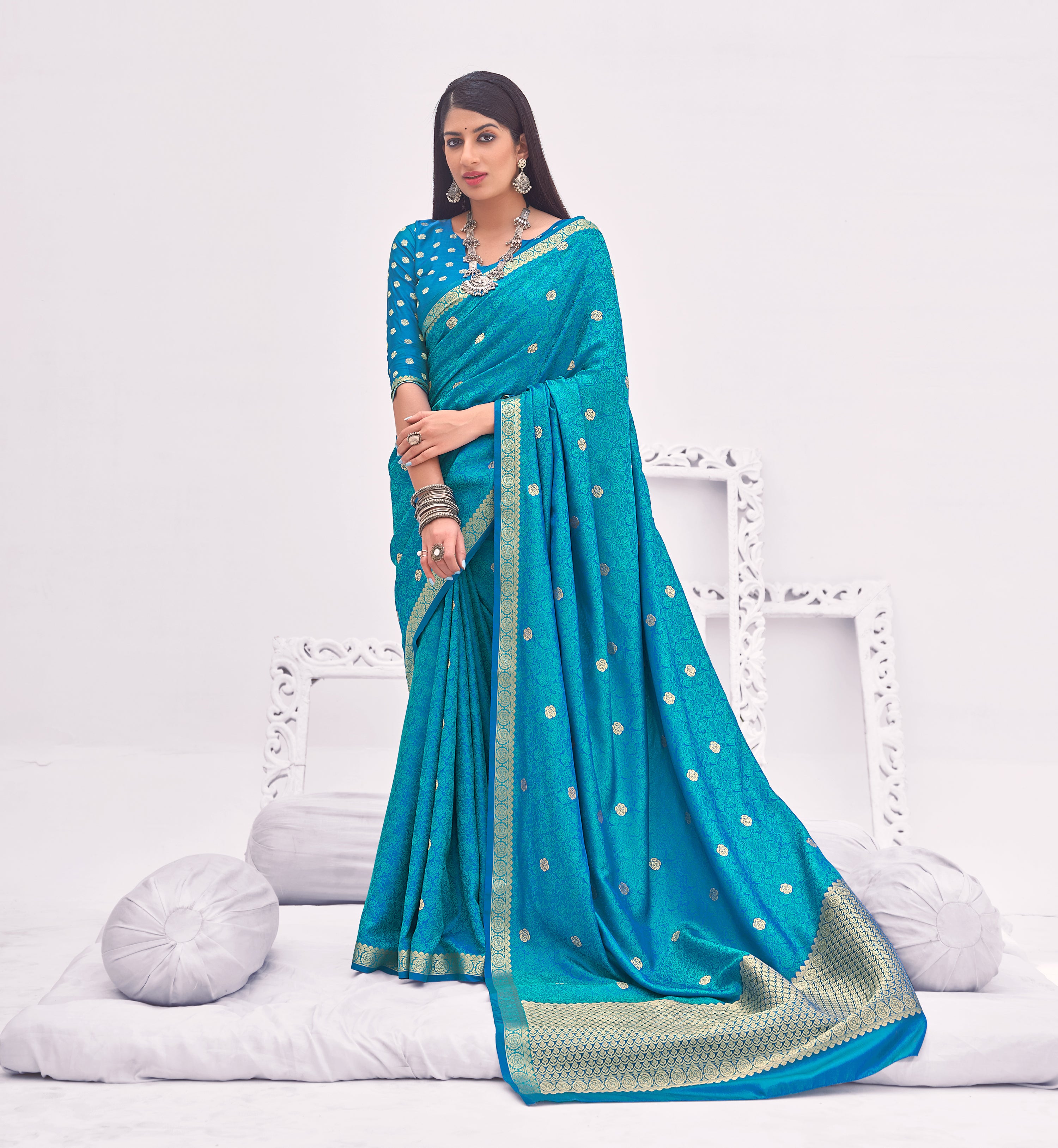 Women's Stunning Sky Blue Color Party Wear Silk Saree - Monjolika