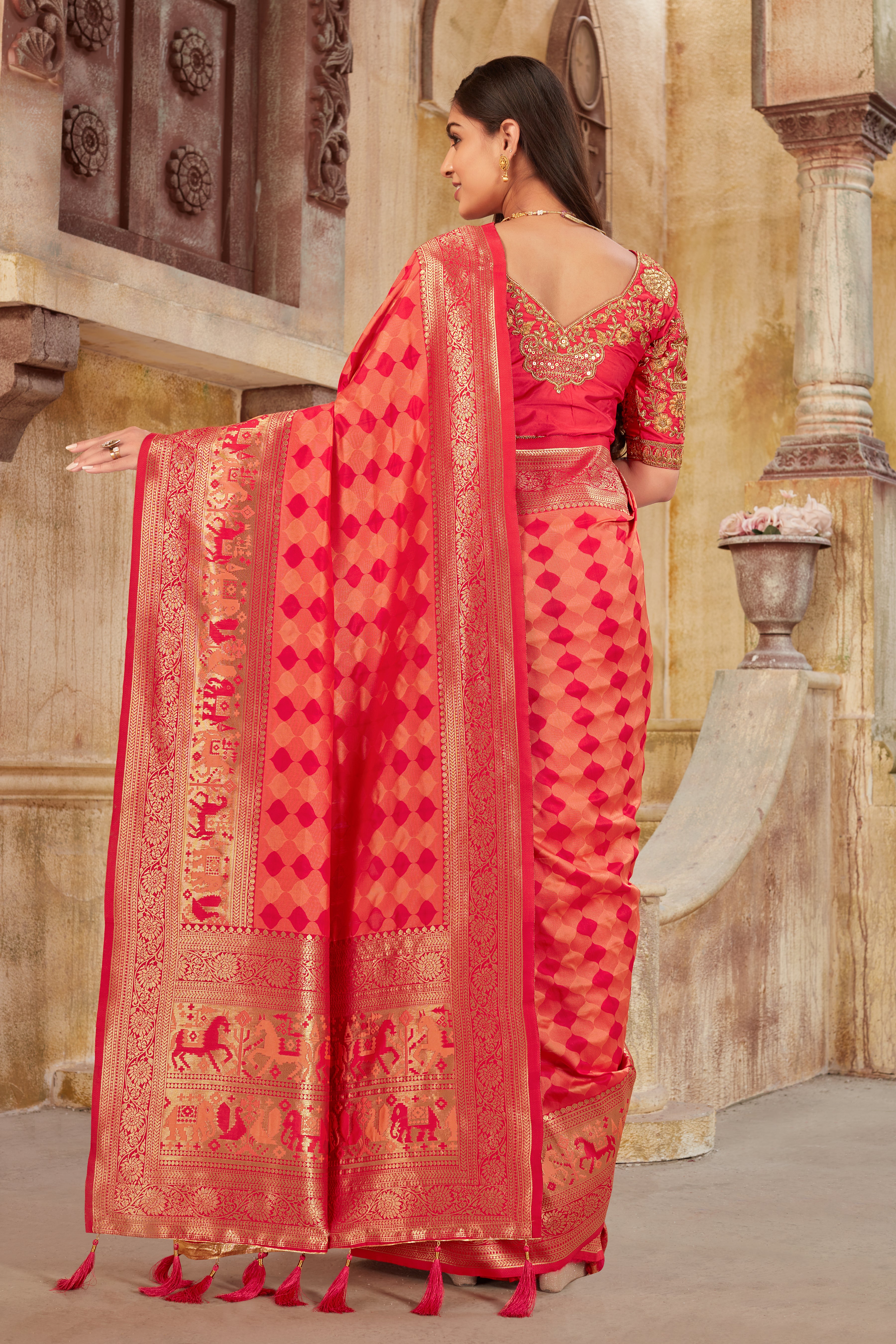 Women's Multicolor Weaving Zari Work Banarasi Silk Classic Saree - Monjolika