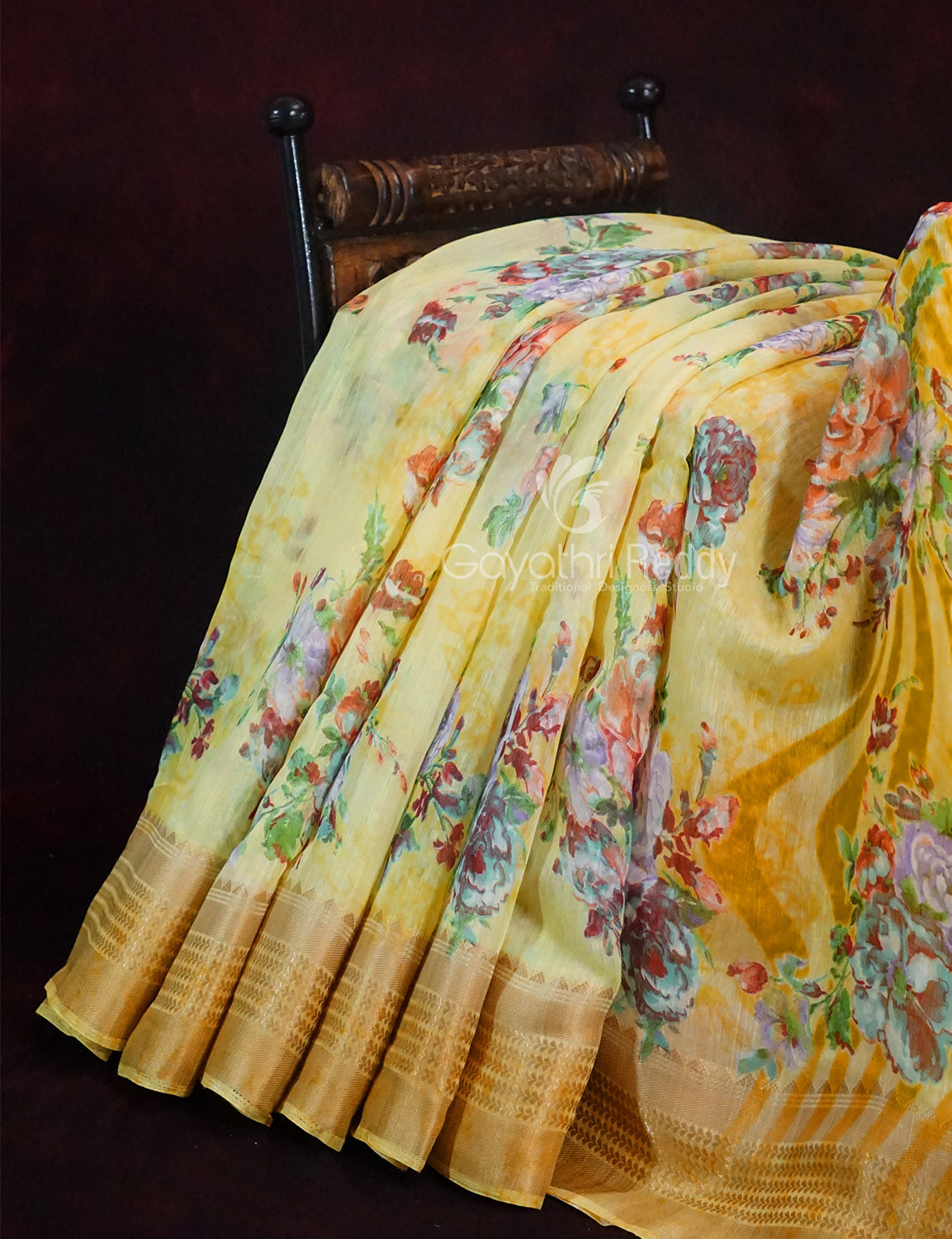 Women's Yellow Semi Chanderi Saree - Gayathri Sarees