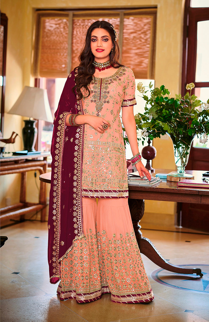 Women's Baby Pink color Georgette Embroidered Palazzo suit - Monjolika