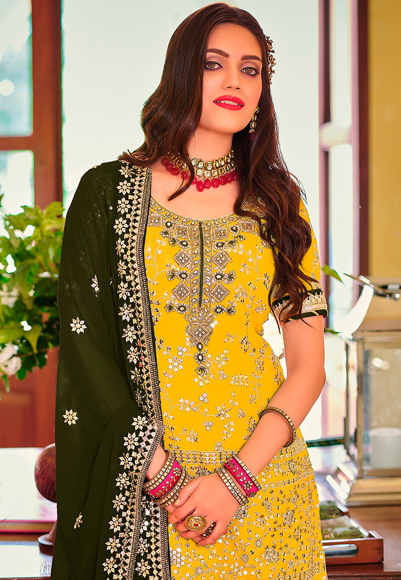 Women's Yellow color Georgette Embroidered Palazzo suit - Monjolika