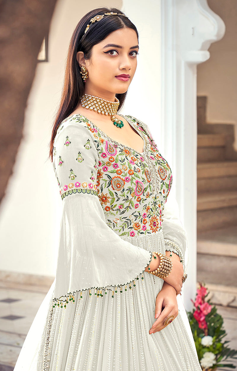 Women's White Embroidered Mehndi Trendy Salwar Kameez - Monjolika