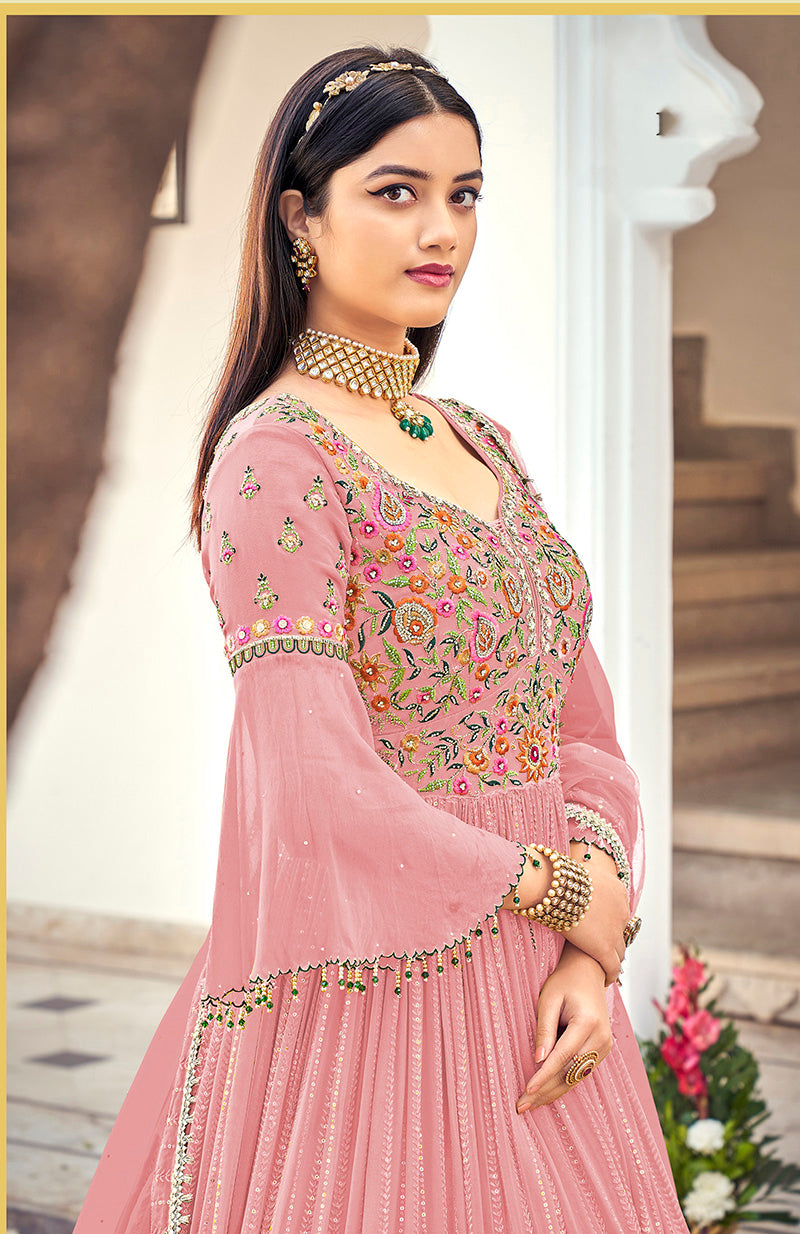 Women's Light pink Embroidered Mehndi Trendy Salwar Kameez - Monjolika