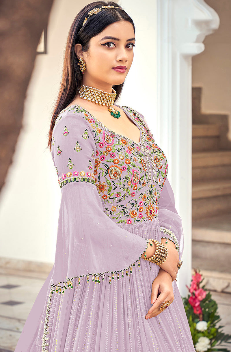 Women's Lavender Embroidered Mehndi Trendy Salwar Kameez - Monjolika