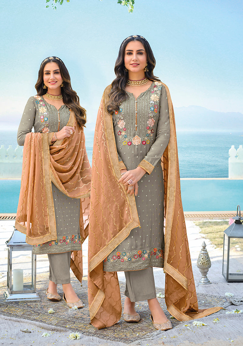 Women's Grey Color Chinnon Georgette Trendy Salwar Kameez - Monjolika