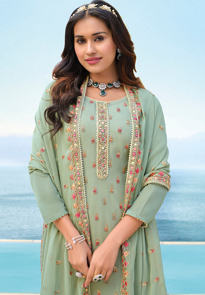 Women's Sea Green Color Chinnon Georgette Trendy Salwar Kameez