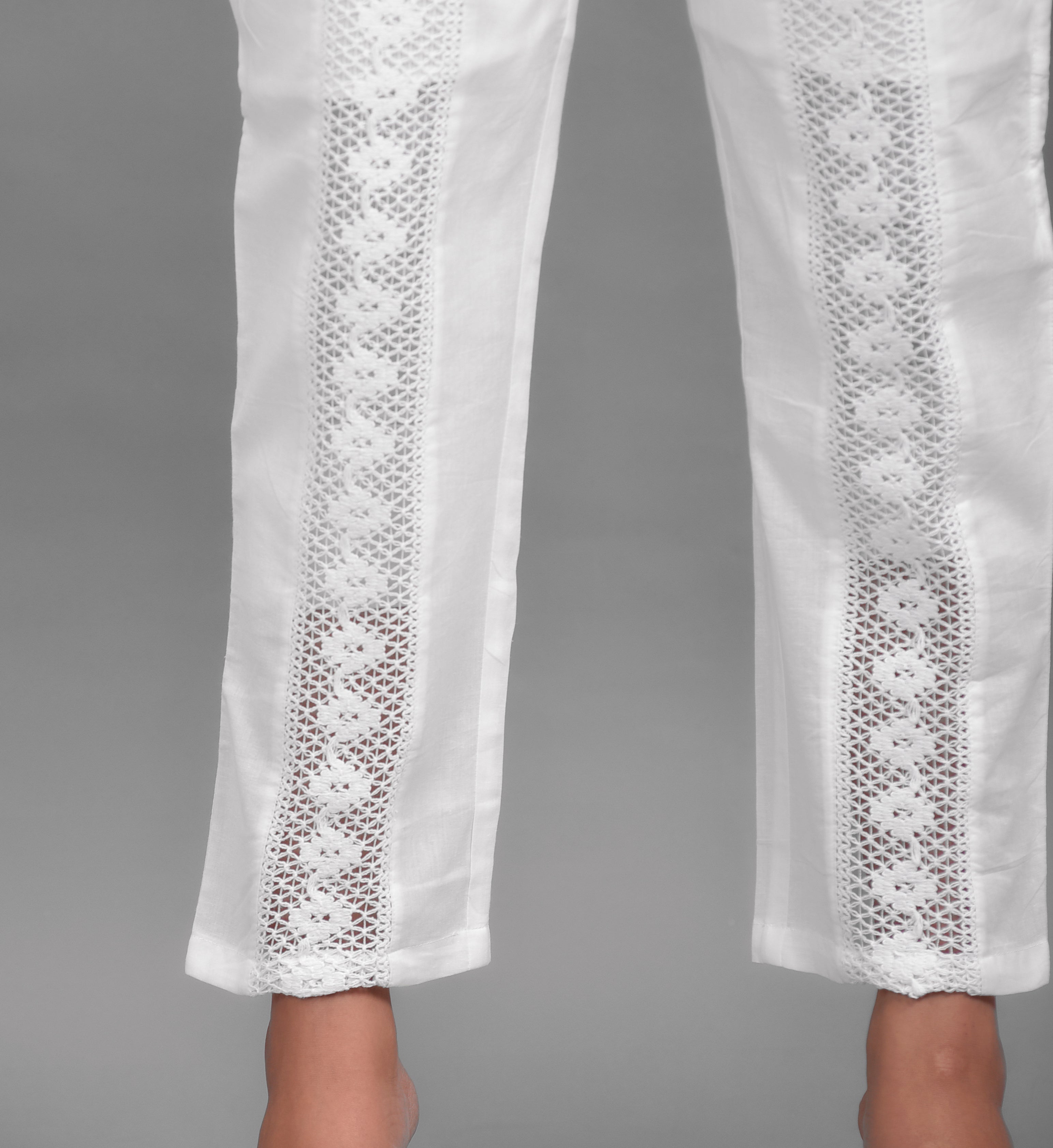Women's White Cotton Lace Palazzo - Hatheli