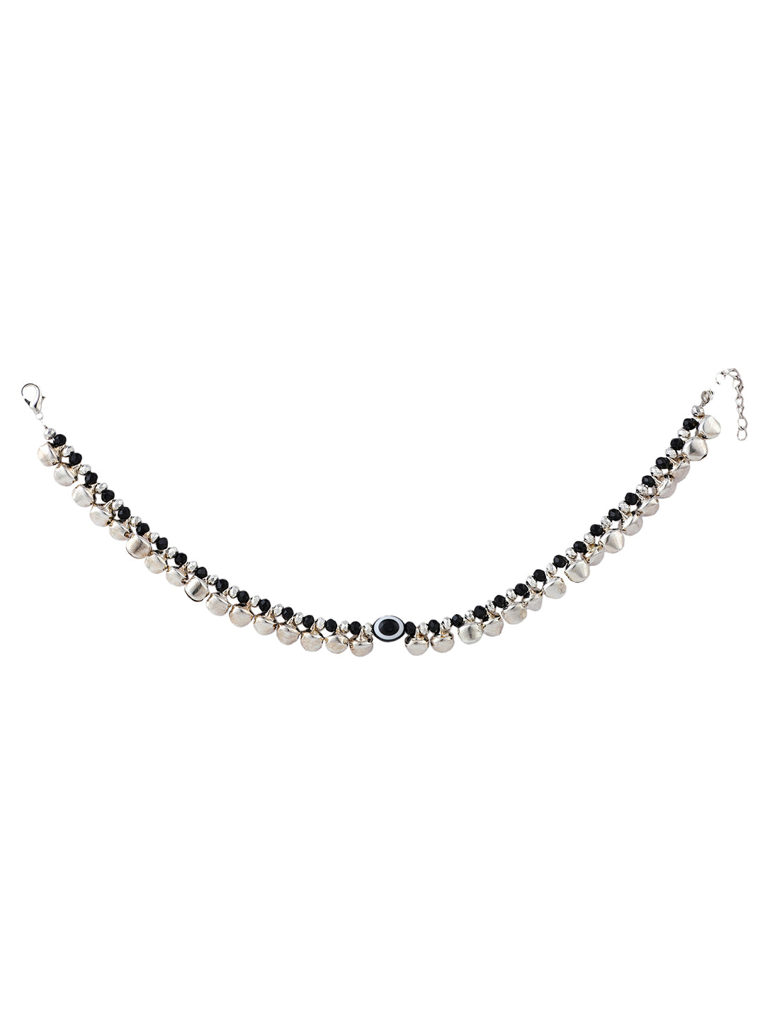 Women's Set Of 2 Silver And Black Evil Eye Ghungroo Western Look Anklet/Payal - Anikas Creation
