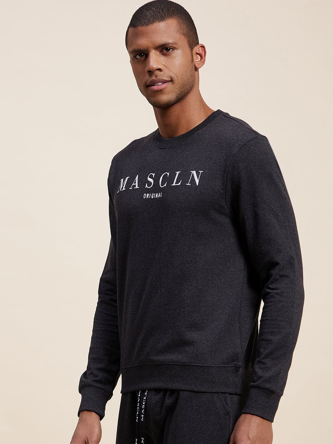 Men's Dark Grey MASCLN Embroidered Sweatshirt - LYUSH-MASCLN