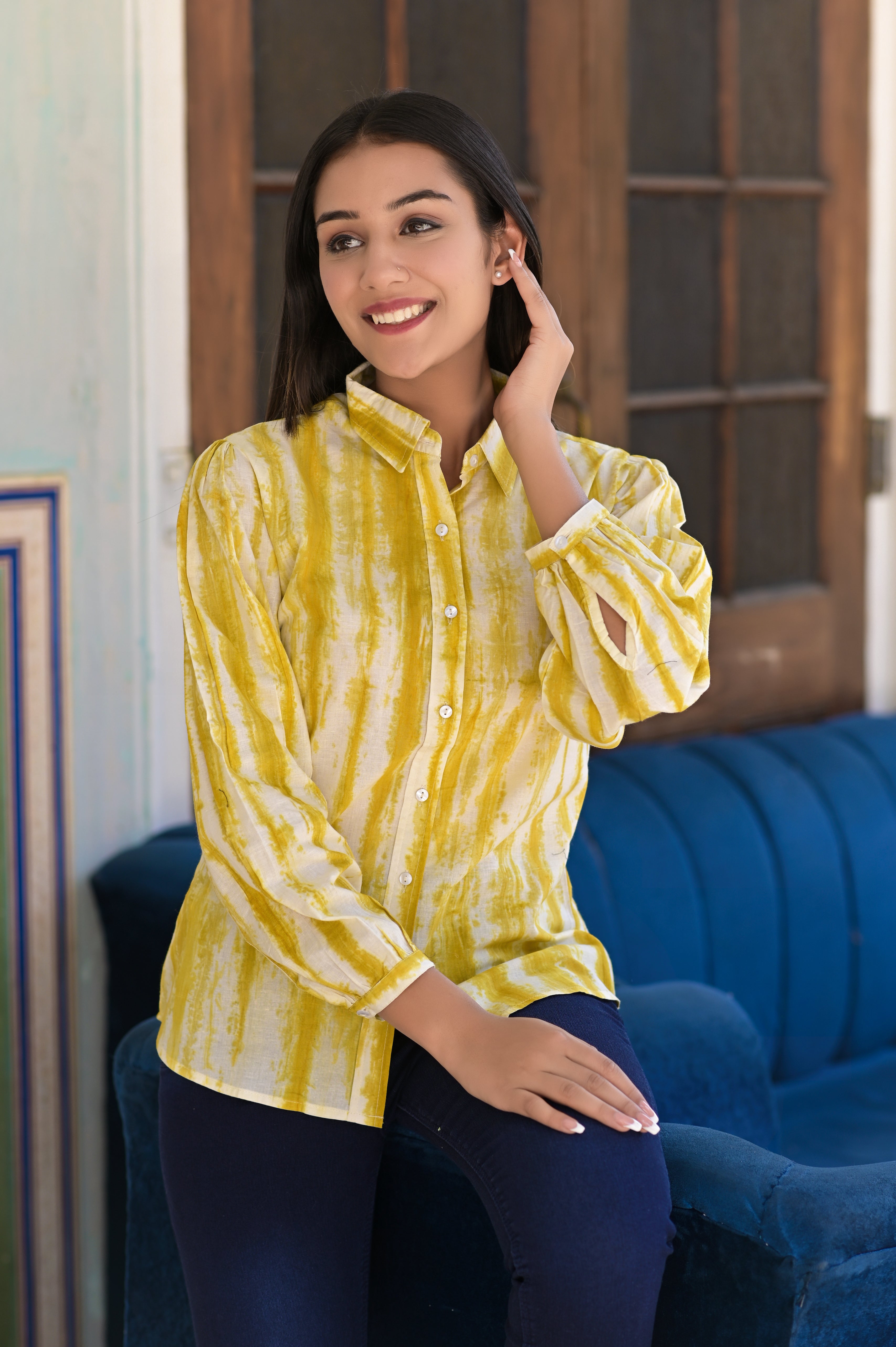 Women's Yellow Hand Dyed Shibhori Shirt - Hatheli