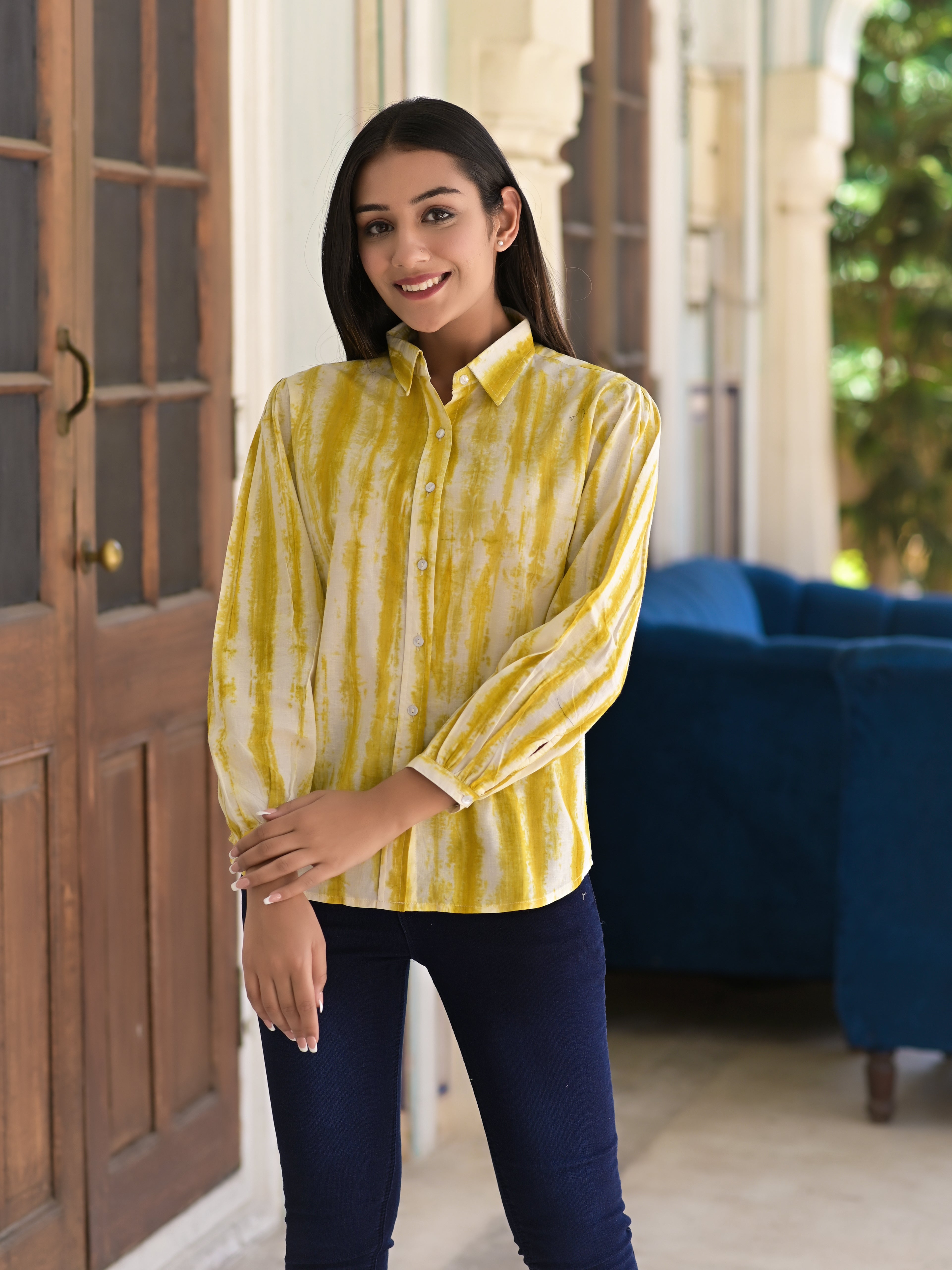 Women's Yellow Hand Dyed Shibhori Shirt - Hatheli