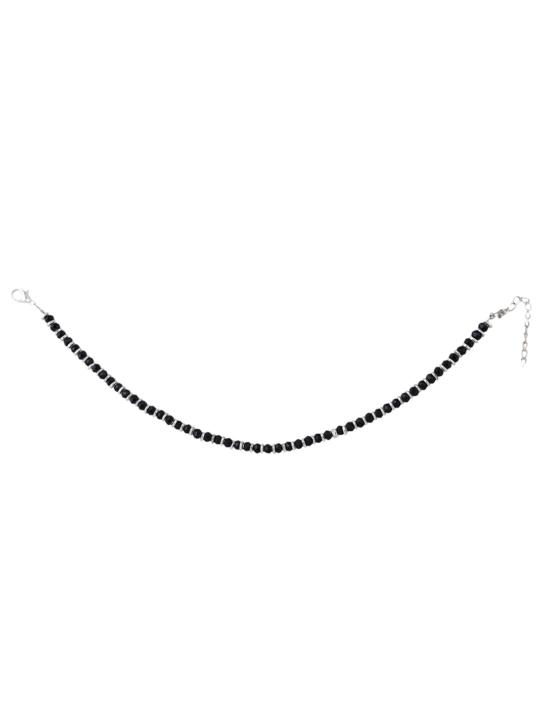 Women's Set Of 2 Classy Silver And Black Western Look Sleek Beads Anklet/Payal - Anikas Creation