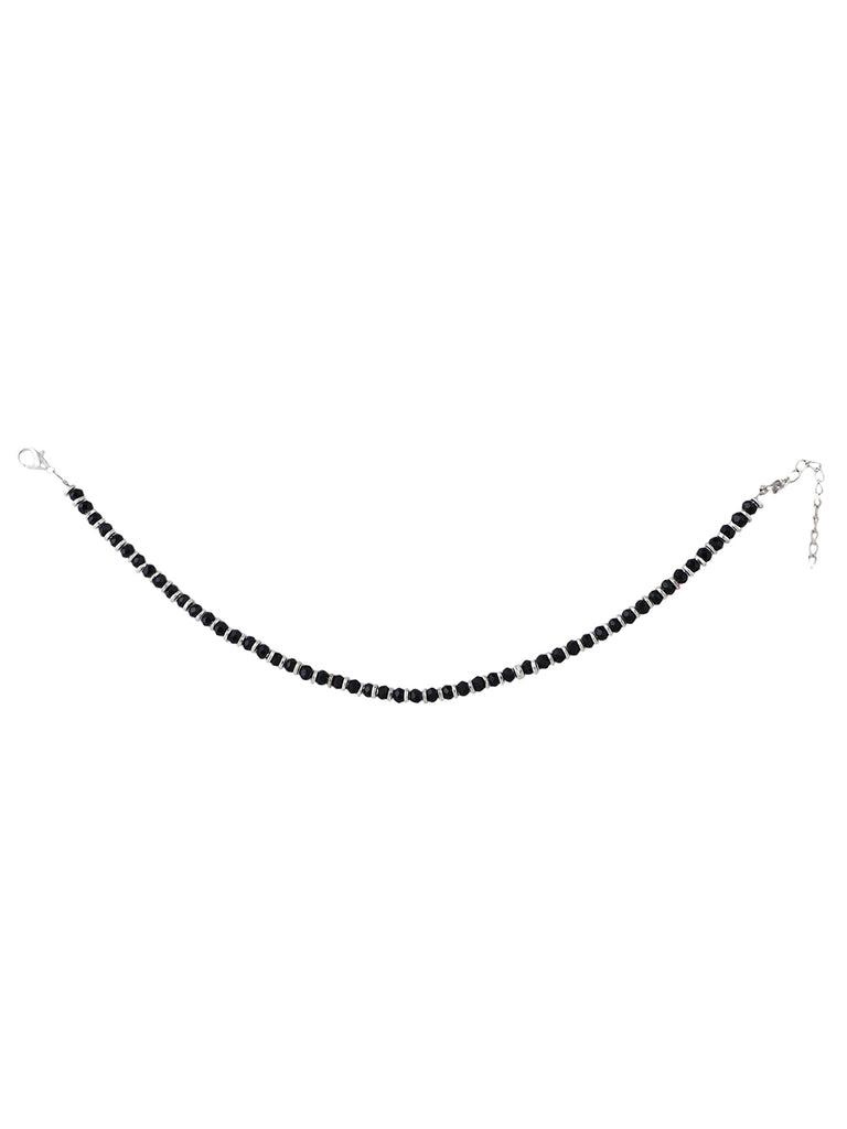 Women's Set Of 2 Classy Silver And Black Western Look Sleek Beads Anklet/Payal