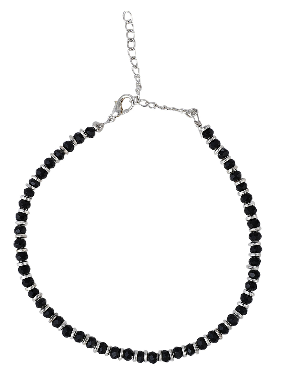 Women's Set Of 2 Classy Silver And Black Western Look Sleek Beads Anklet/Payal - Anikas Creation