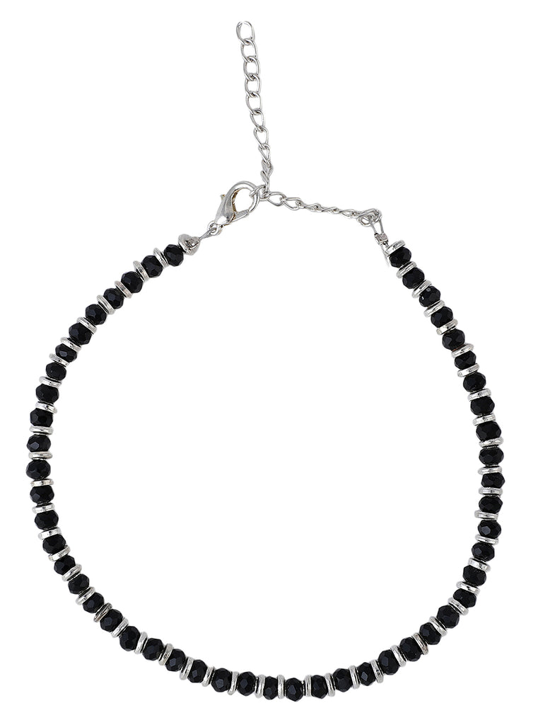 Women's Set Of 2 Classy Silver And Black Western Look Sleek Beads Anklet/Payal