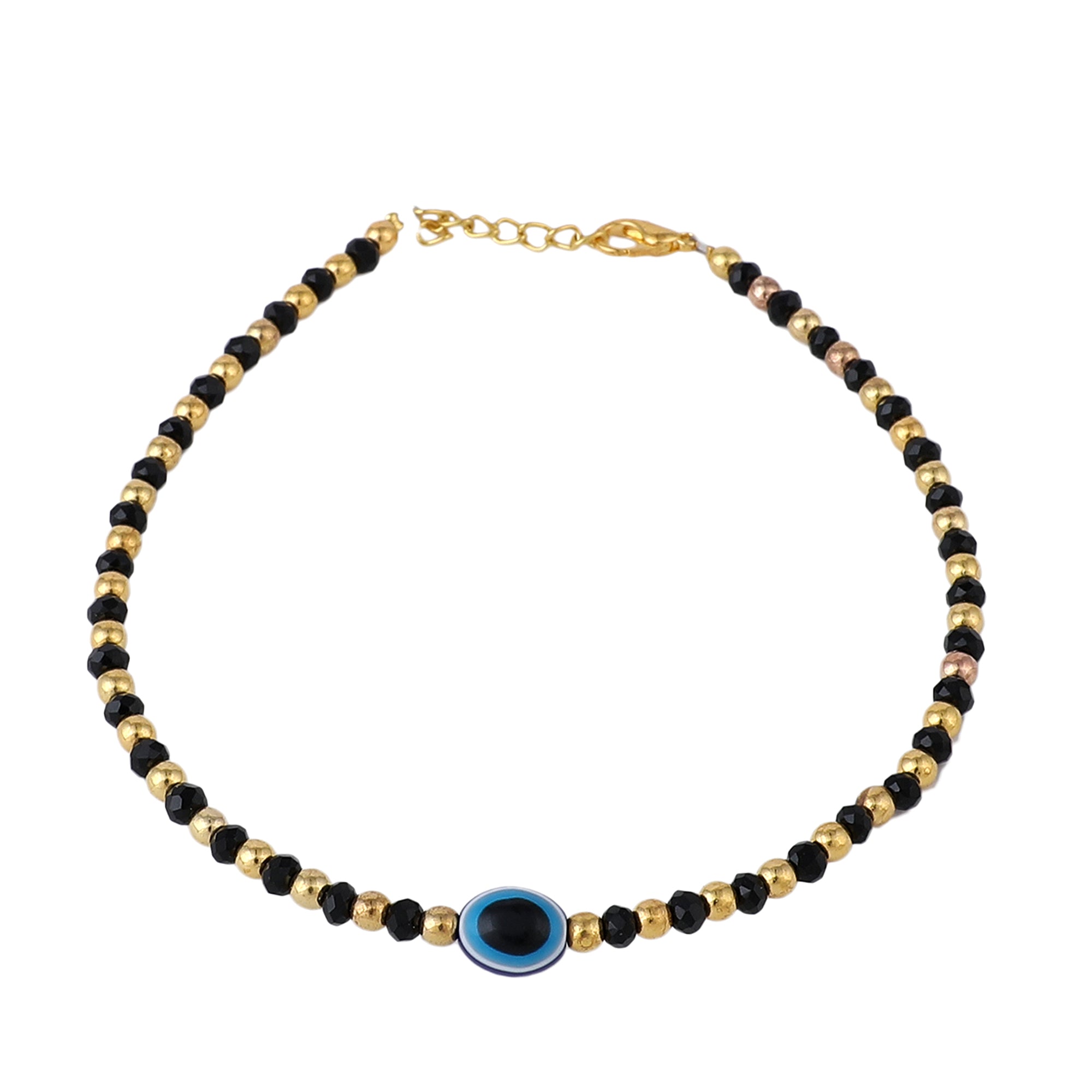 Women's Set Of 2 Gold-Plated Black & Blue Beaded Hand Crafted Anklets - Anikas Creation