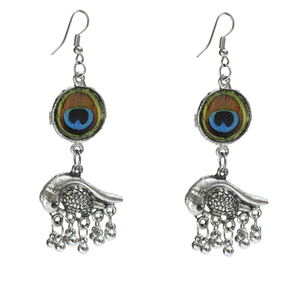 Johar Kamal Oxidised Silver-Plated Peacock design Necklace with Ear