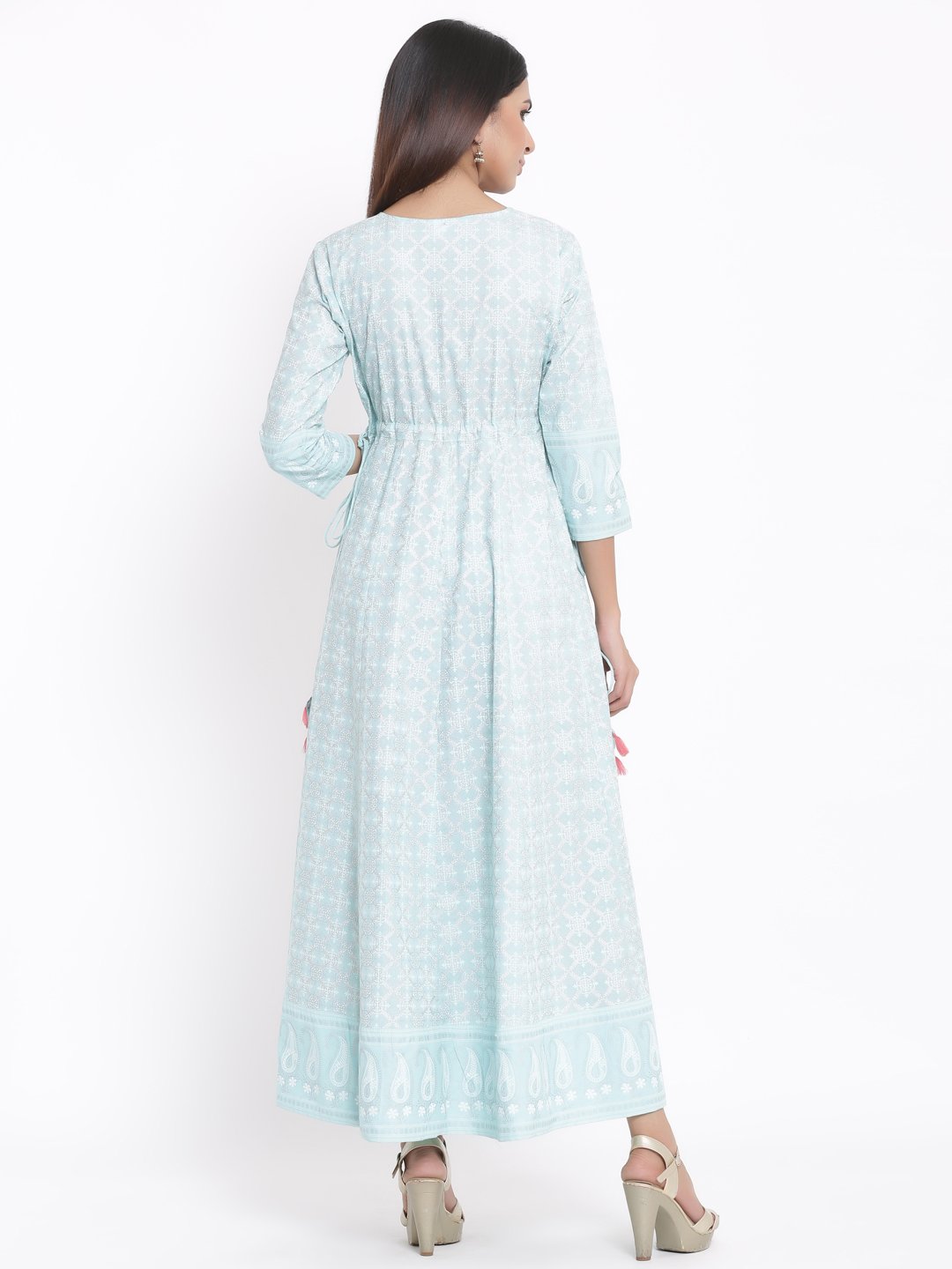 Women's Light Blue Printed Anarkali Kurta Dress by Kipek- (1pc set)
