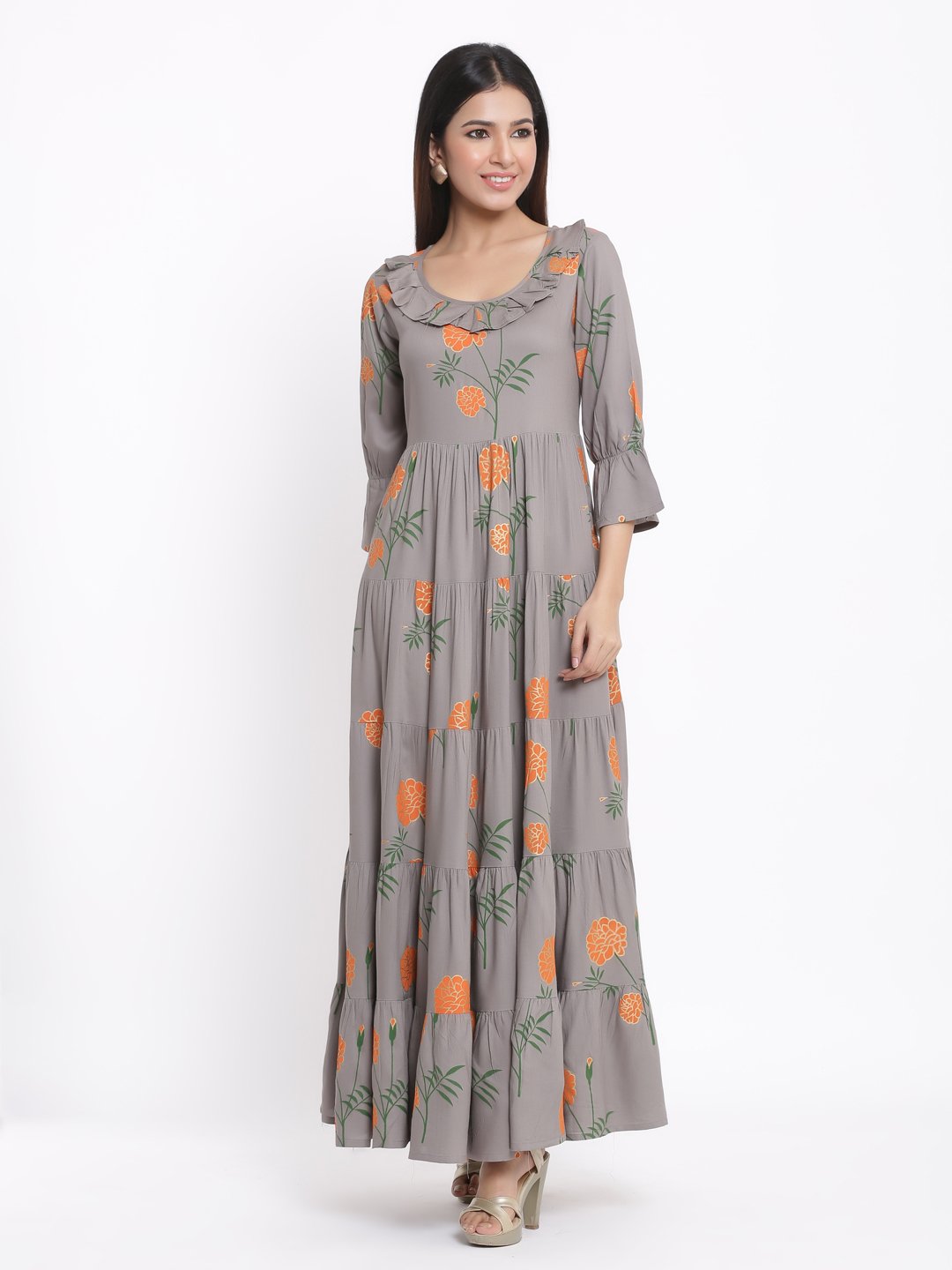 Women's Grey Rayon Maxi Dress by Kipek (1pc)