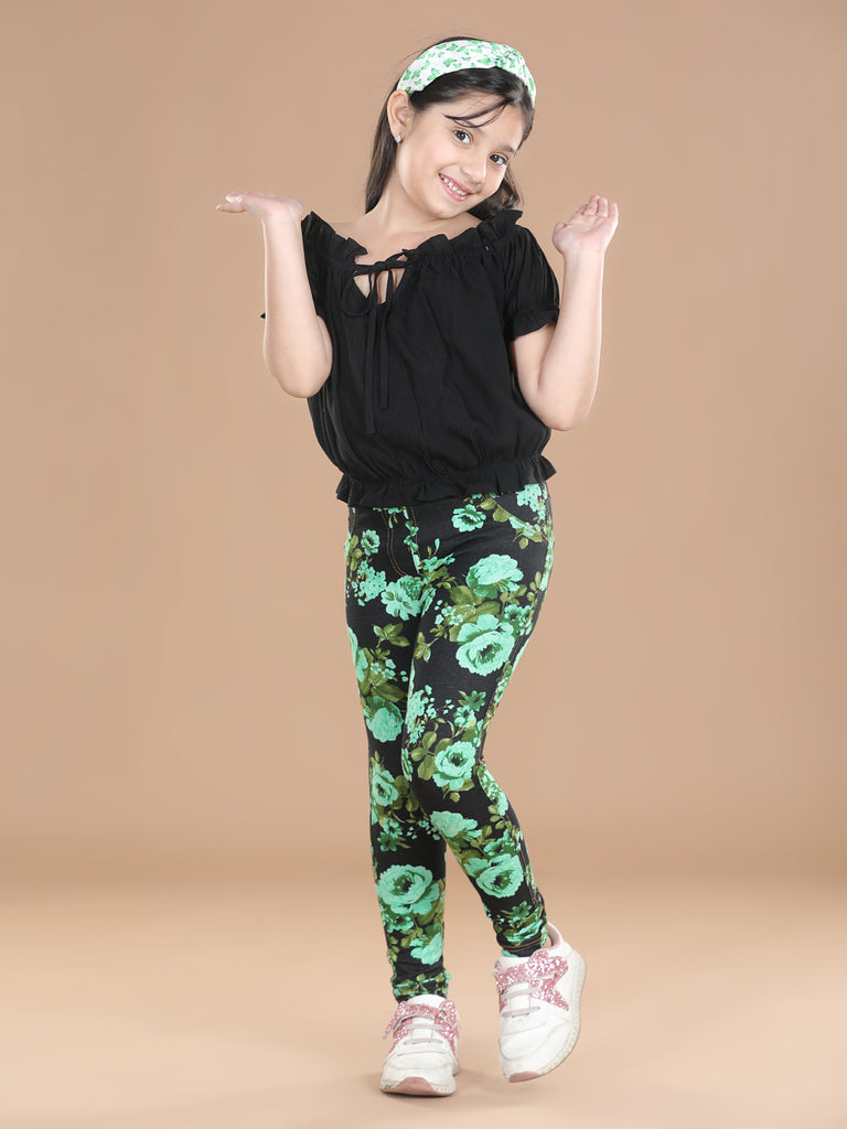 Girl's  Cotton Floral Printed Jegging - S