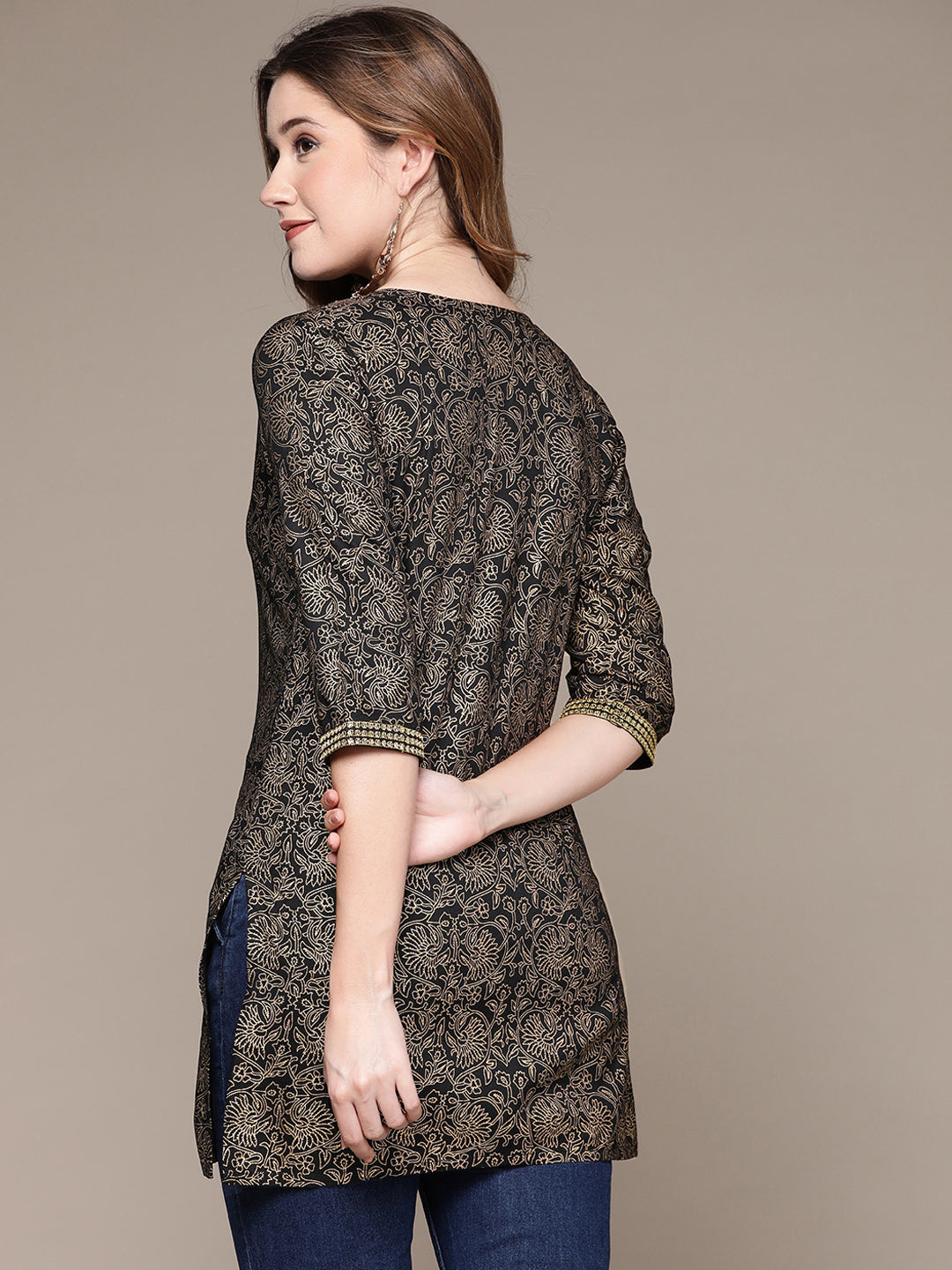 Women's Black Printed Tunic
